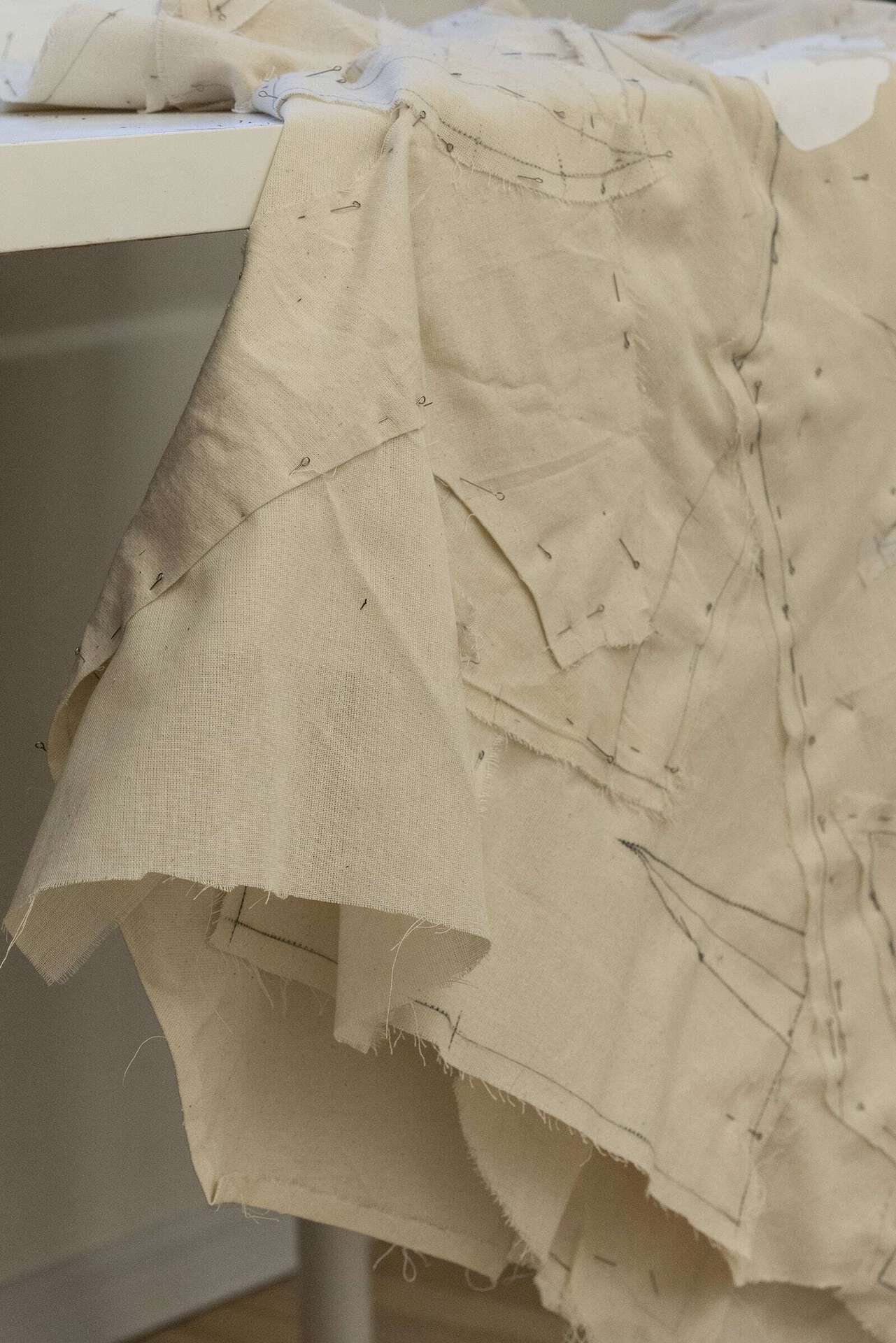 ARCHIVARIUS, there are one million girls in the world but I want you (detail), 2022, calico collage, thermal print, steel pins, dimensions vary