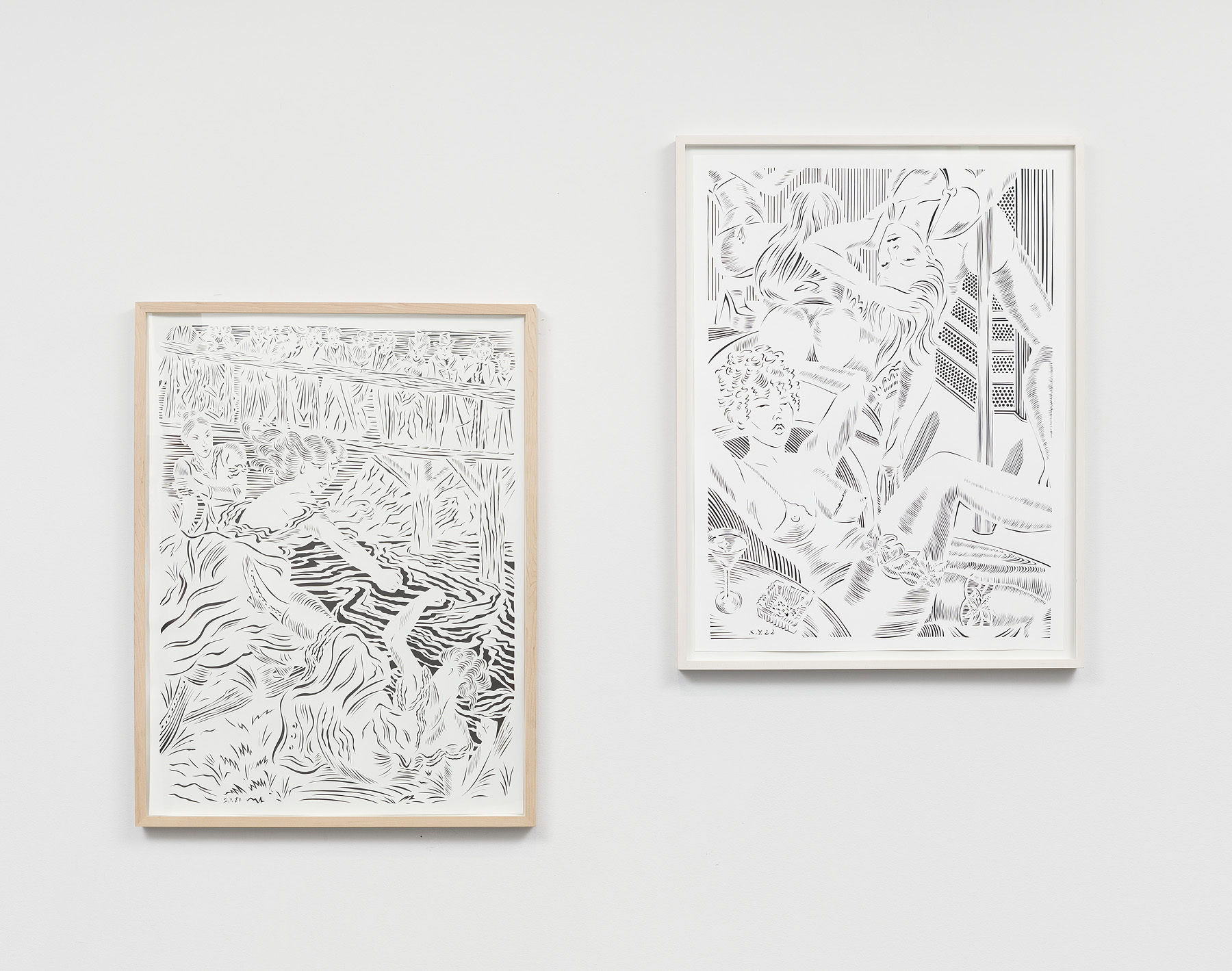 Exhibition view: Sonja Yakovleva, Boxkämpferinnen (on the left), 2020, Pouledance (on the right), 2022, Courtesy: Robert Grunenberg und the artist