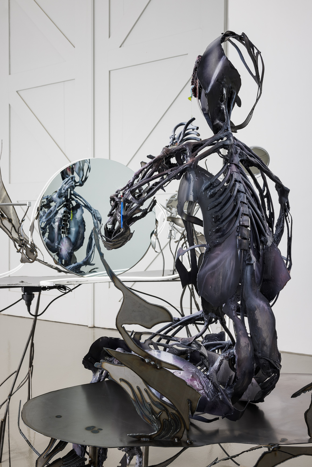 But in the end, what's the difference between the found object debris and me?, Electrical wire, Epoxy putty, Found objects, Steel, Acrylic ink, 115 x 110 x 163 cm, 2022, Photo by Kunstdokumentation