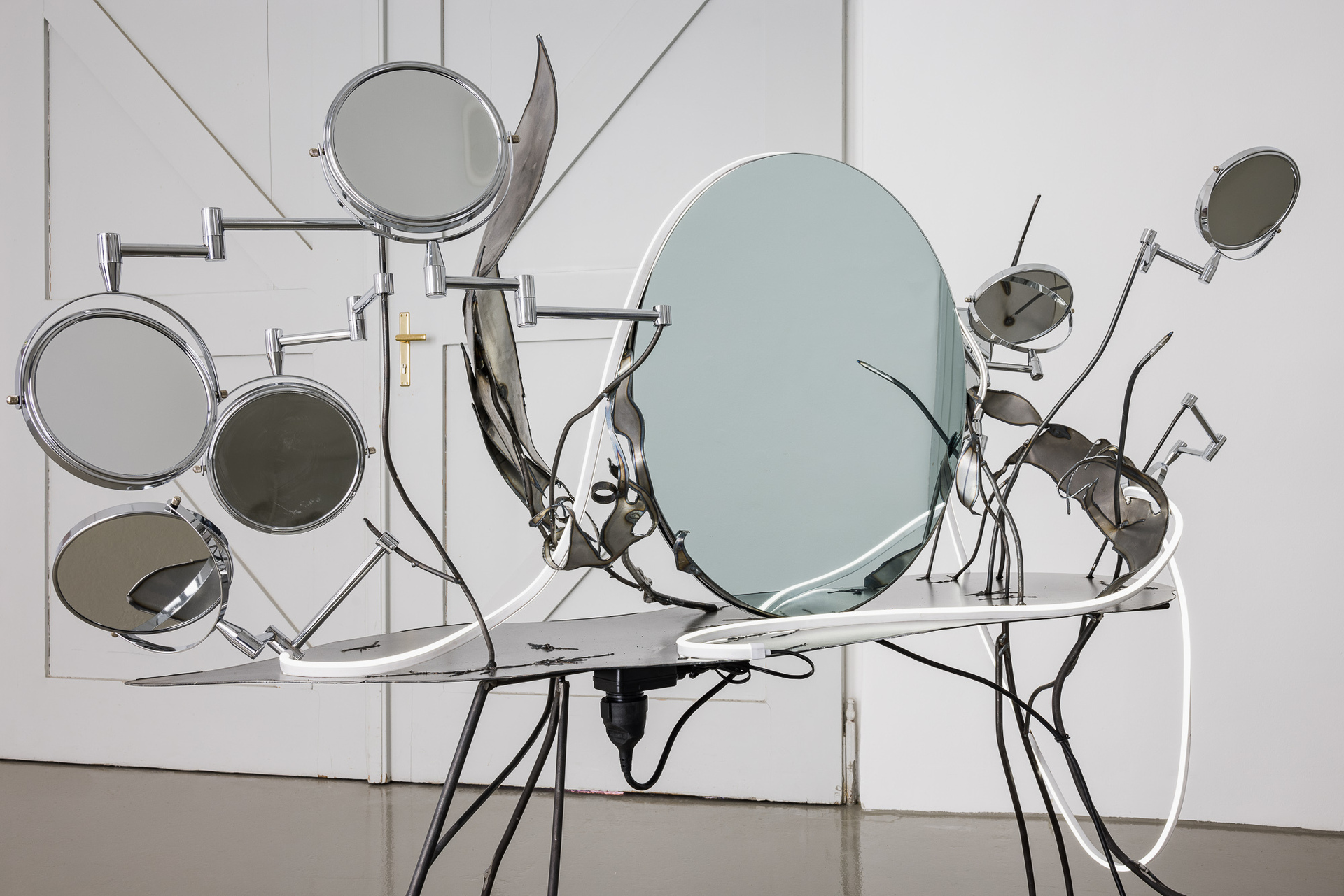 Perception, Fiction and Reality of One, Mirrors, Steel, Spray Paint, LED strips 172 x 60 x 166 cm, 2022