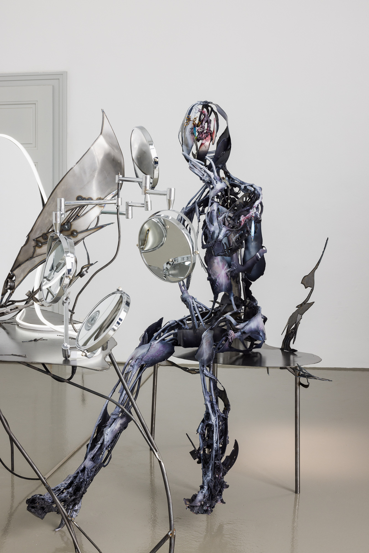 But in the end, what's the difference between the found object debris and me?, Electrical wire, Epoxy putty, Found objects, Steel, Acrylic ink, 115 x 110 x 163 cm, 2022, Photo by Kunstdokumentation