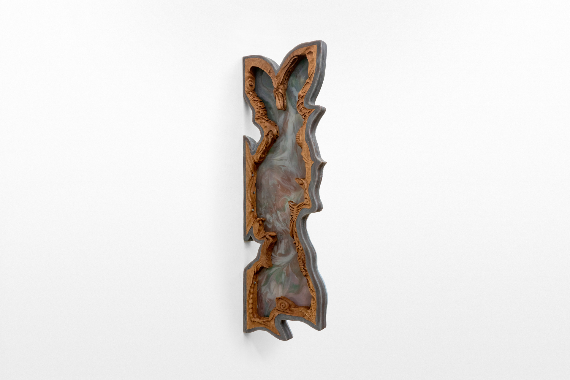Asma, Love’s An Imagined Body Which Contains No Substance, 2022, Platinum silicone, banak wood, 108 × 34 × 6 cm