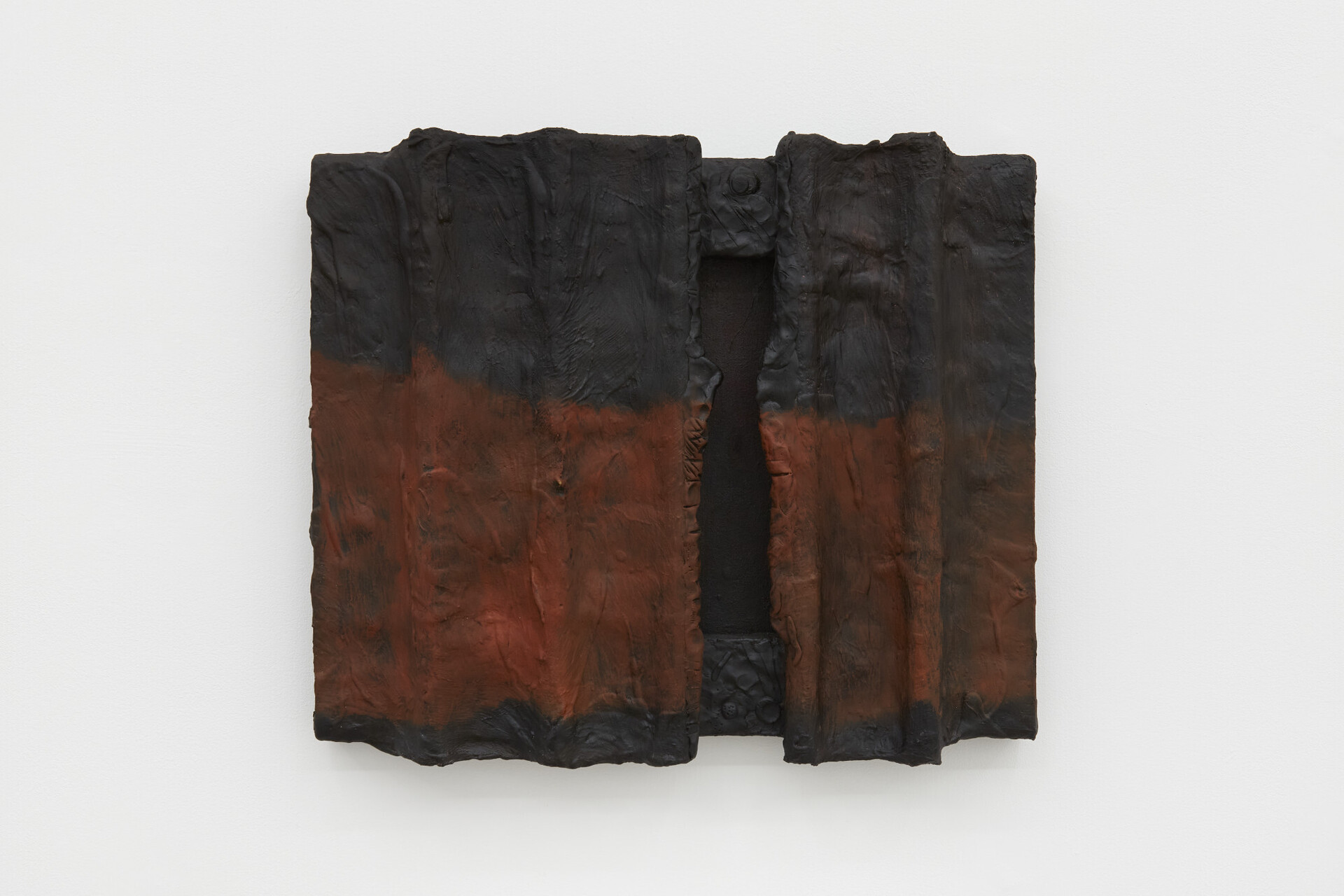 Rachel Walters, Wooded, 2022. Plaster bandage, plumbers pipe, epoxy putty, acrylic, oil and canvas on stretcher, 43 (H) x 51 (W) x 5 (D) cm