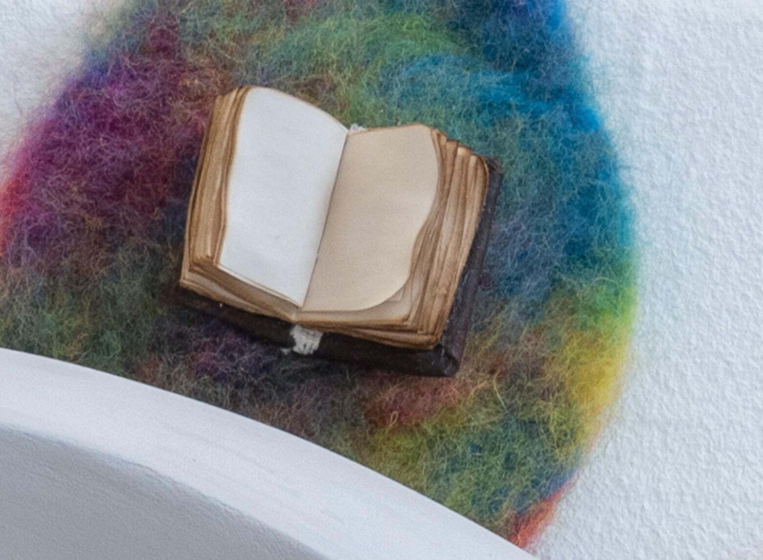 Anna Walther, Leafing Through the Library, 2022, felted eyes, tiny book (Detail)