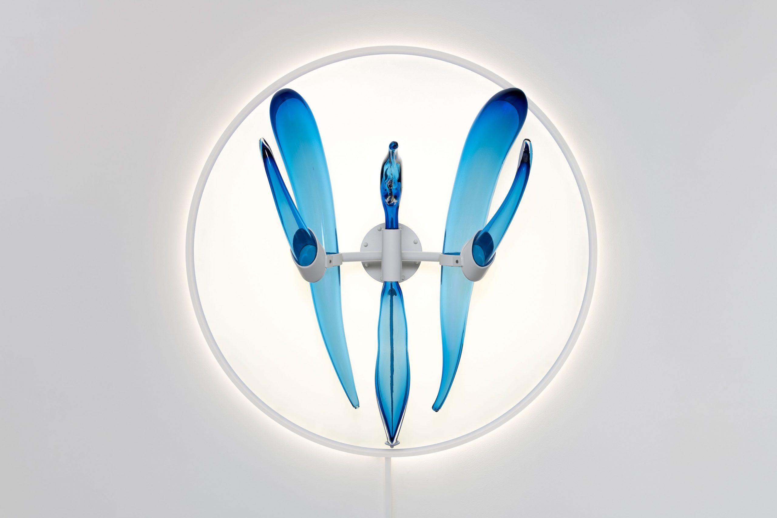 Anders Holen, 0 (Ventricles), 2022, glass, powder coated steel, LED panel, various electronics