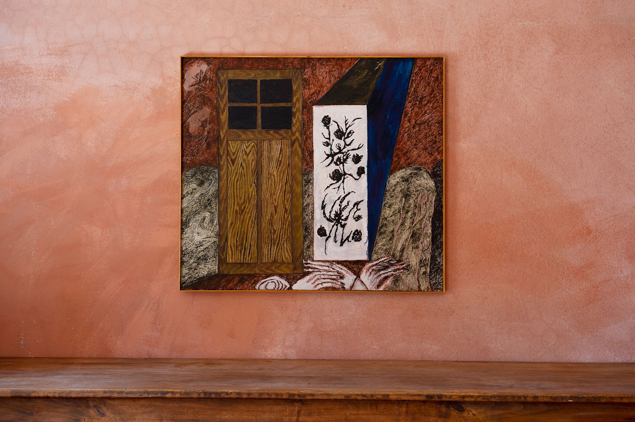 Stevie Dix, "Outside", 2022 (Oil and beeswax on canvas on board, hardwood frame, 81 x 91 cm).