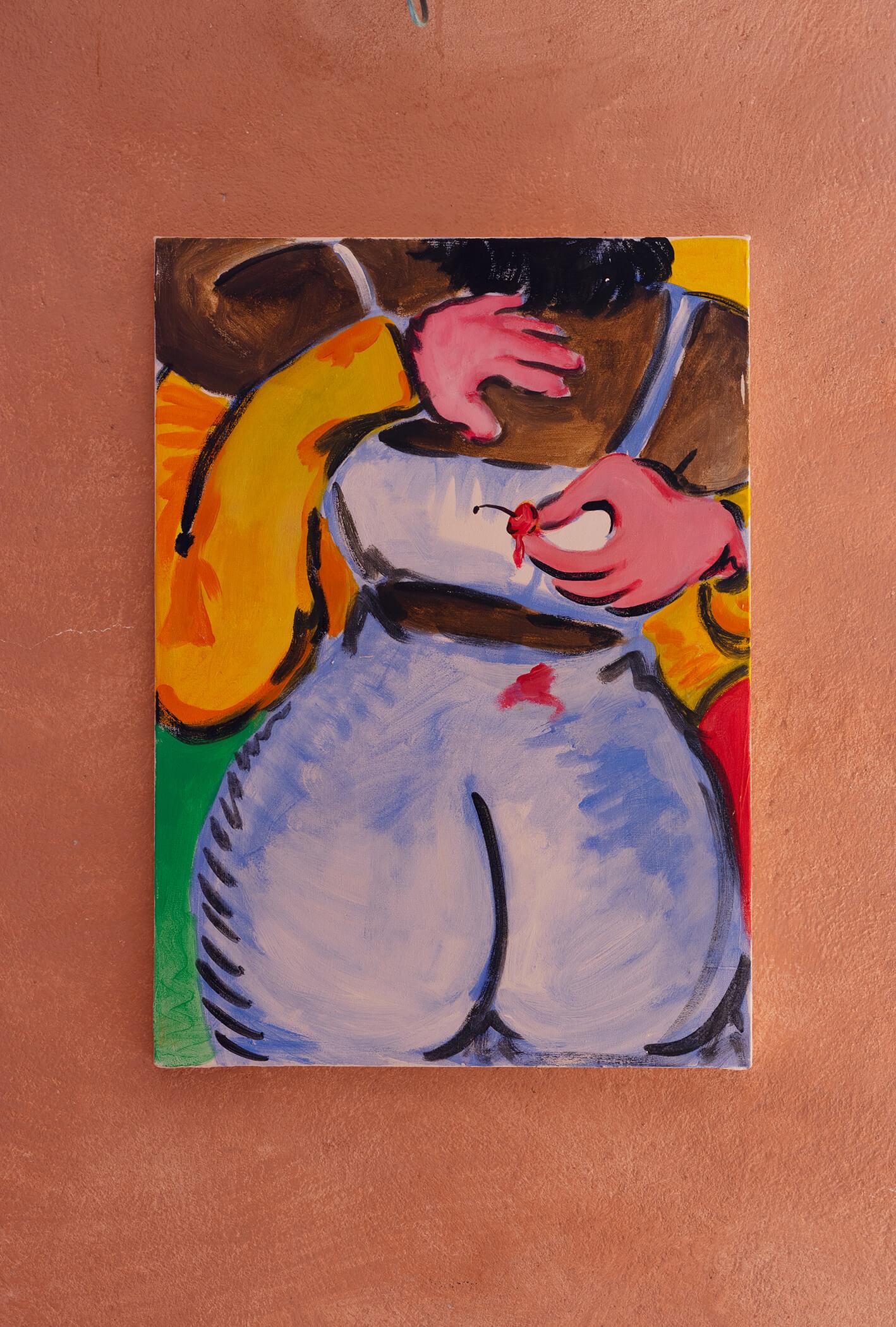 Olivia Sterling, "Heâs a Bit of a Tit", 2022 (Acrylic on canvas, 70 x 50 cm).
