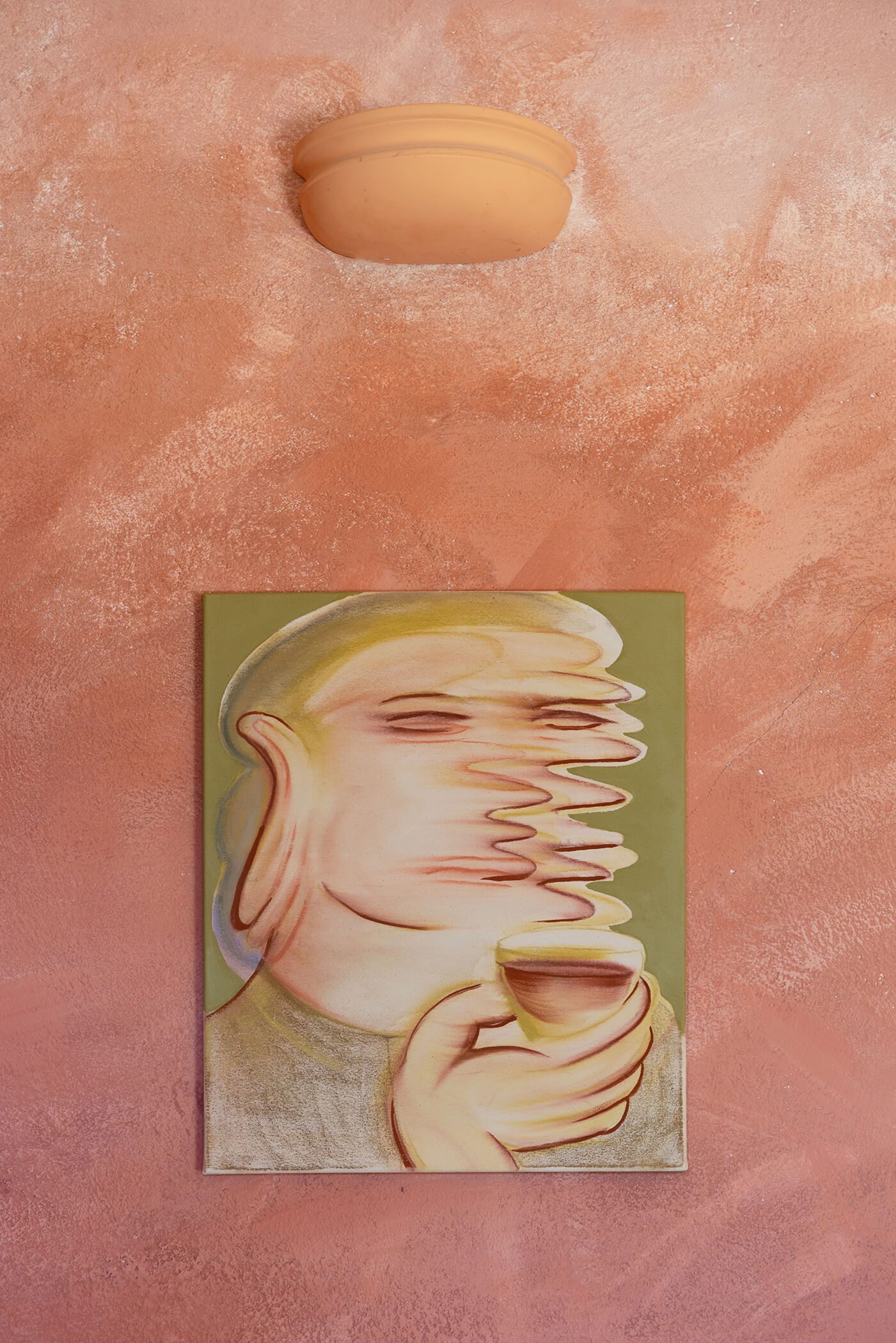 Anastasia Bay, "Okay Just a Glass", 2022 (Acrylic and pastel on canvas, 60 x 50 cm).