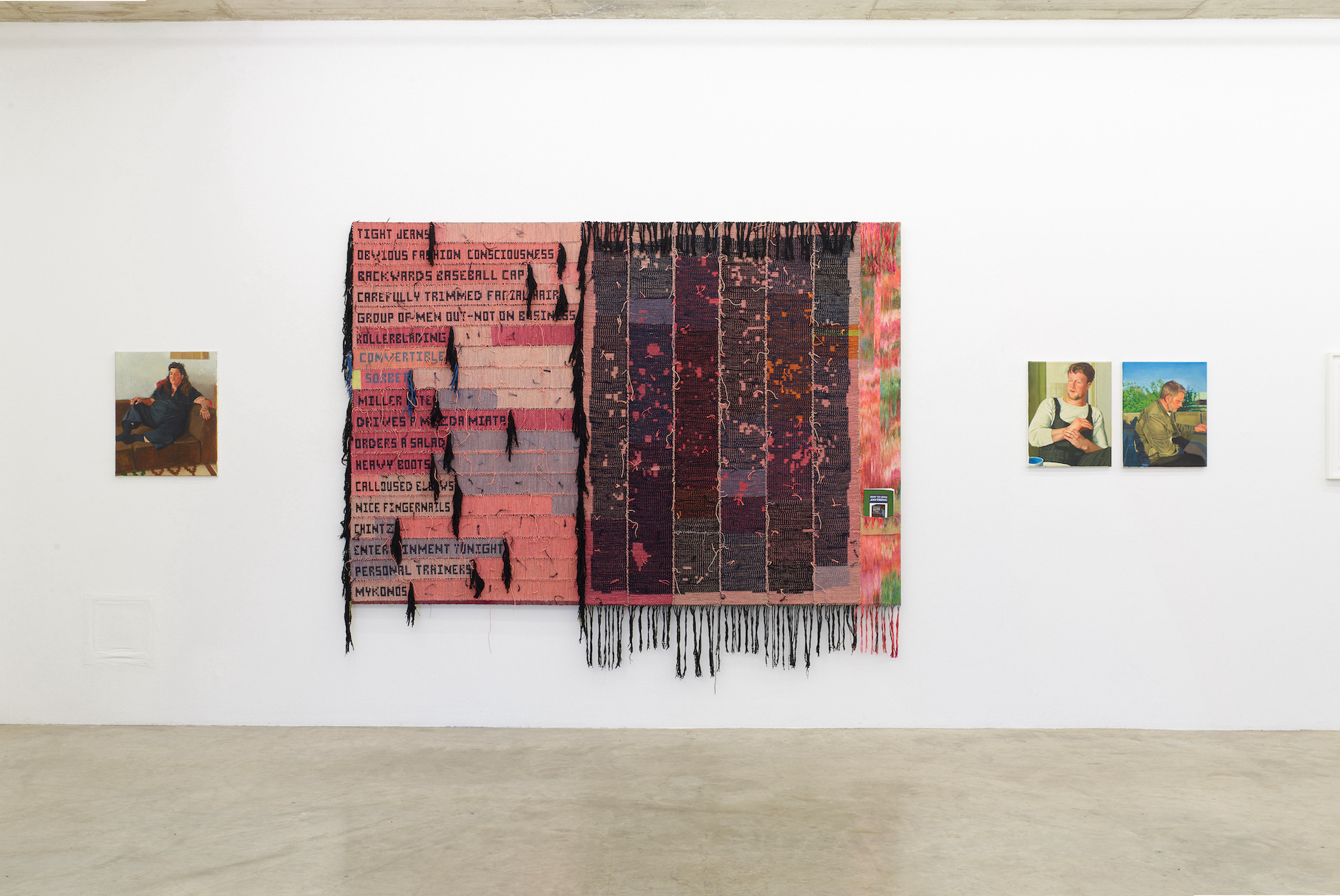 Sholem Krishtalka: Liz, 2021. Josh Faught, The Risks of Overexposure, 2019. Courtesy: the artist and Kendall Koppe, Glasgow. Sholem Krishtalka, Colin (Harmony in Ochre and Cerulean), 2021 and Elijah and his shadow by the Belle Alliance, 2020