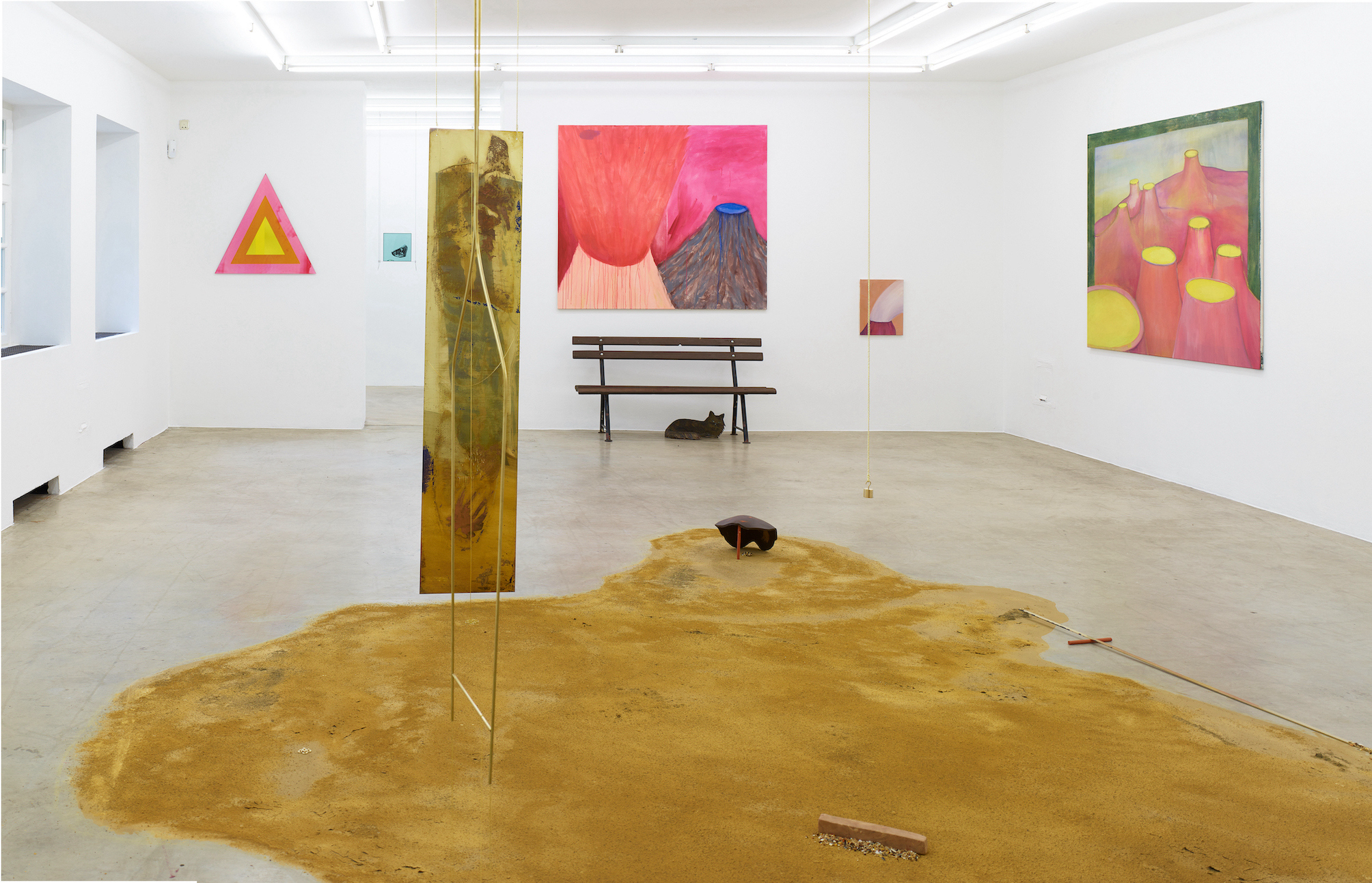 Installation view upper floor with works by Philipp Gufler, Harry Hachmeister and Elburuz Fidan