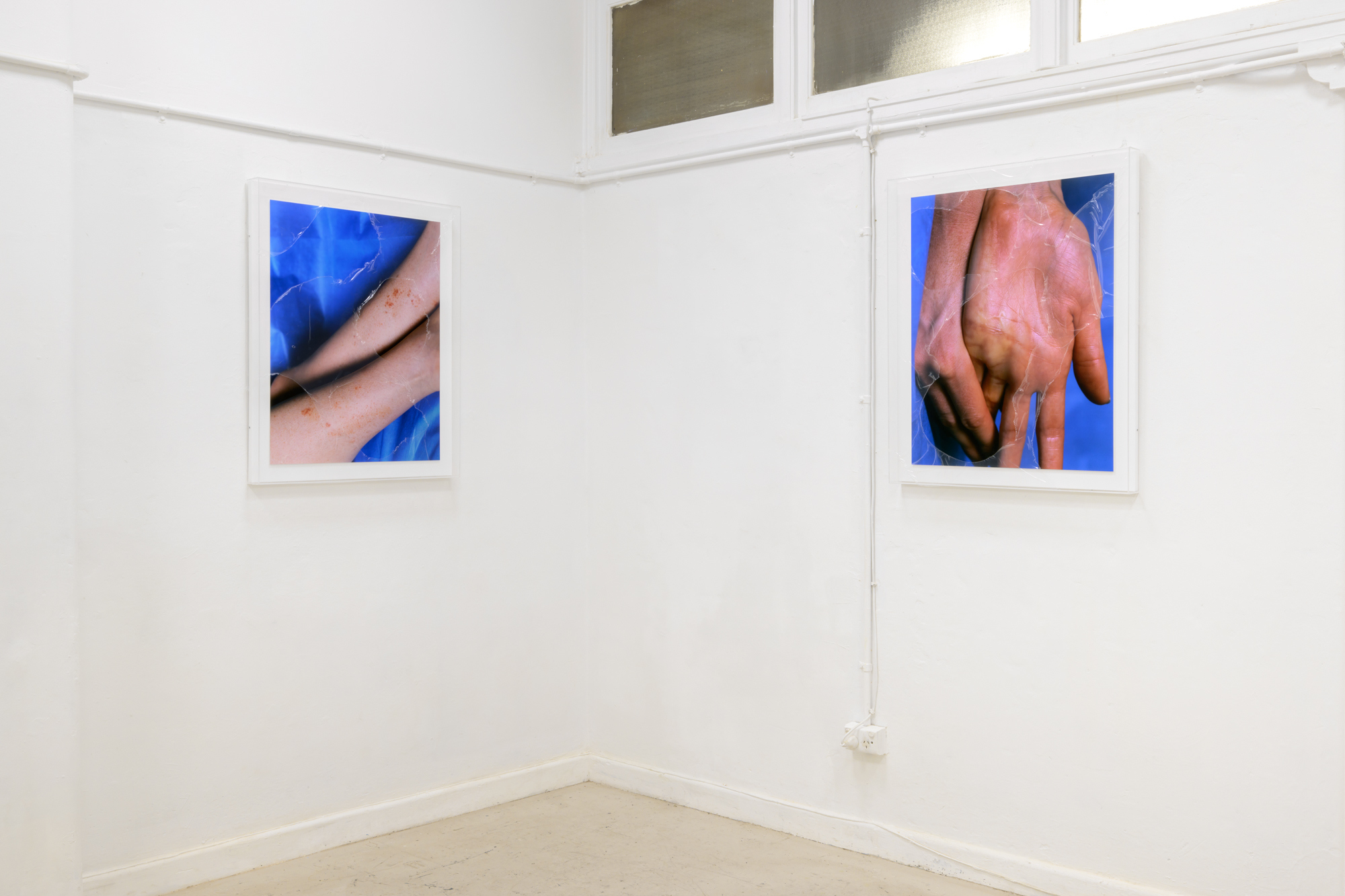 Installation view. Left to right: Hydro-C-Zone 2022. C-type print on Fuji Lustre, acrylic box frame, window film. Compulsive Reflex, 2022. C-Type print on Fuji Lustre, acrylic box frame, window film.