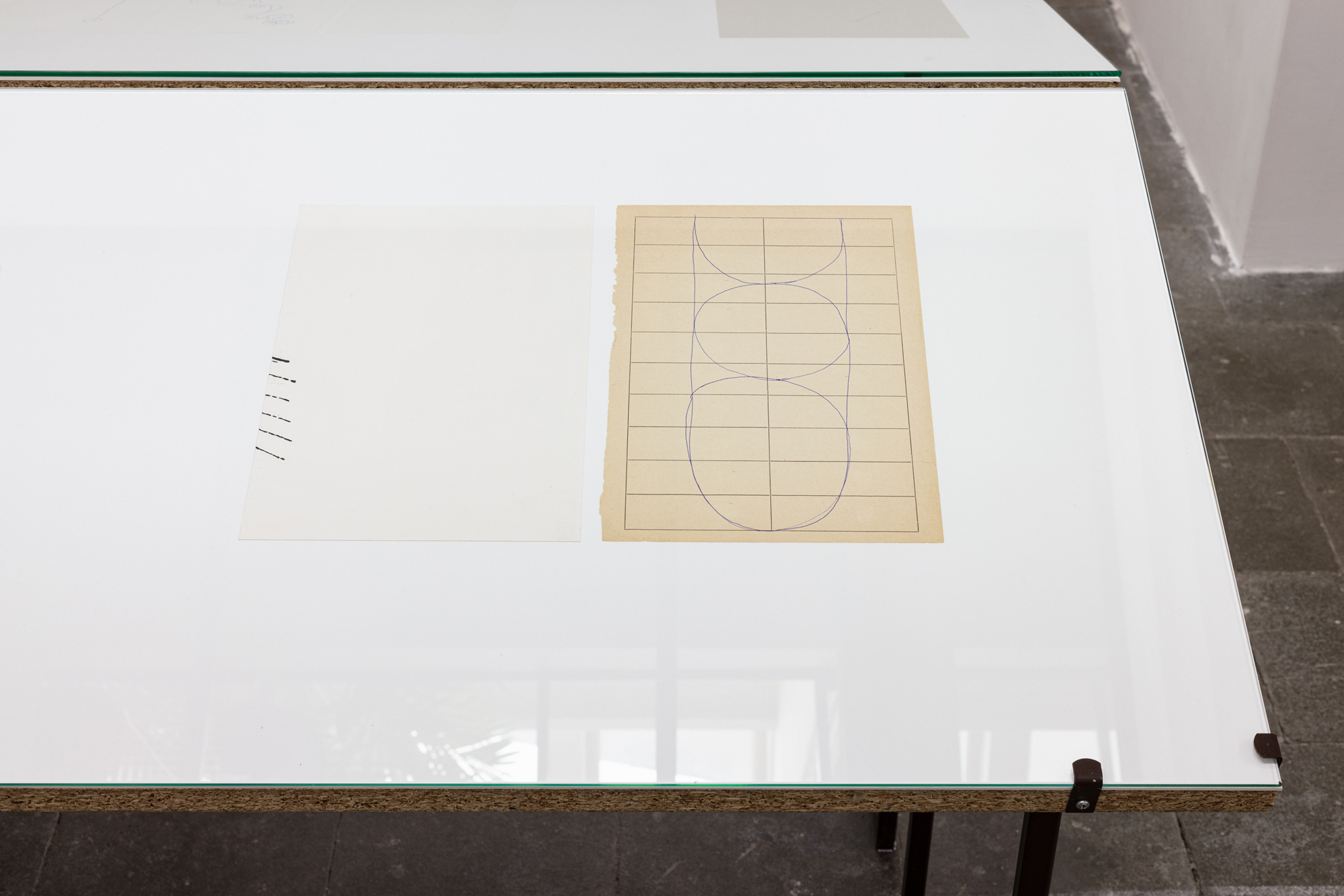 8. Maxime Le Bon, On the Left: Piece, 2021, oil on paper, 21 x 29,7 cm 2021 On the right: Column, 2022, inkjet print and ballpoint pen on paper, 21 x 29,7 cm
