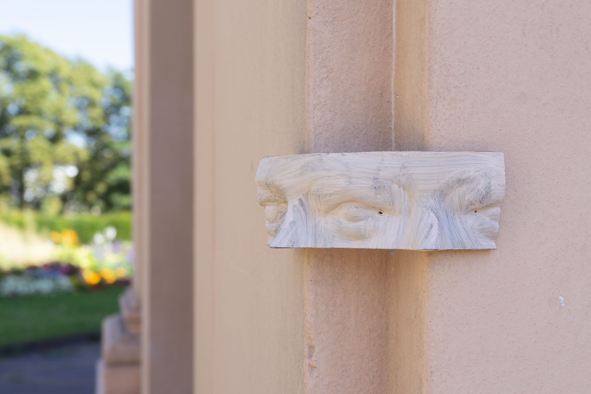 Blinkers for door, 2022 (chalk and acrylic on UV resin)