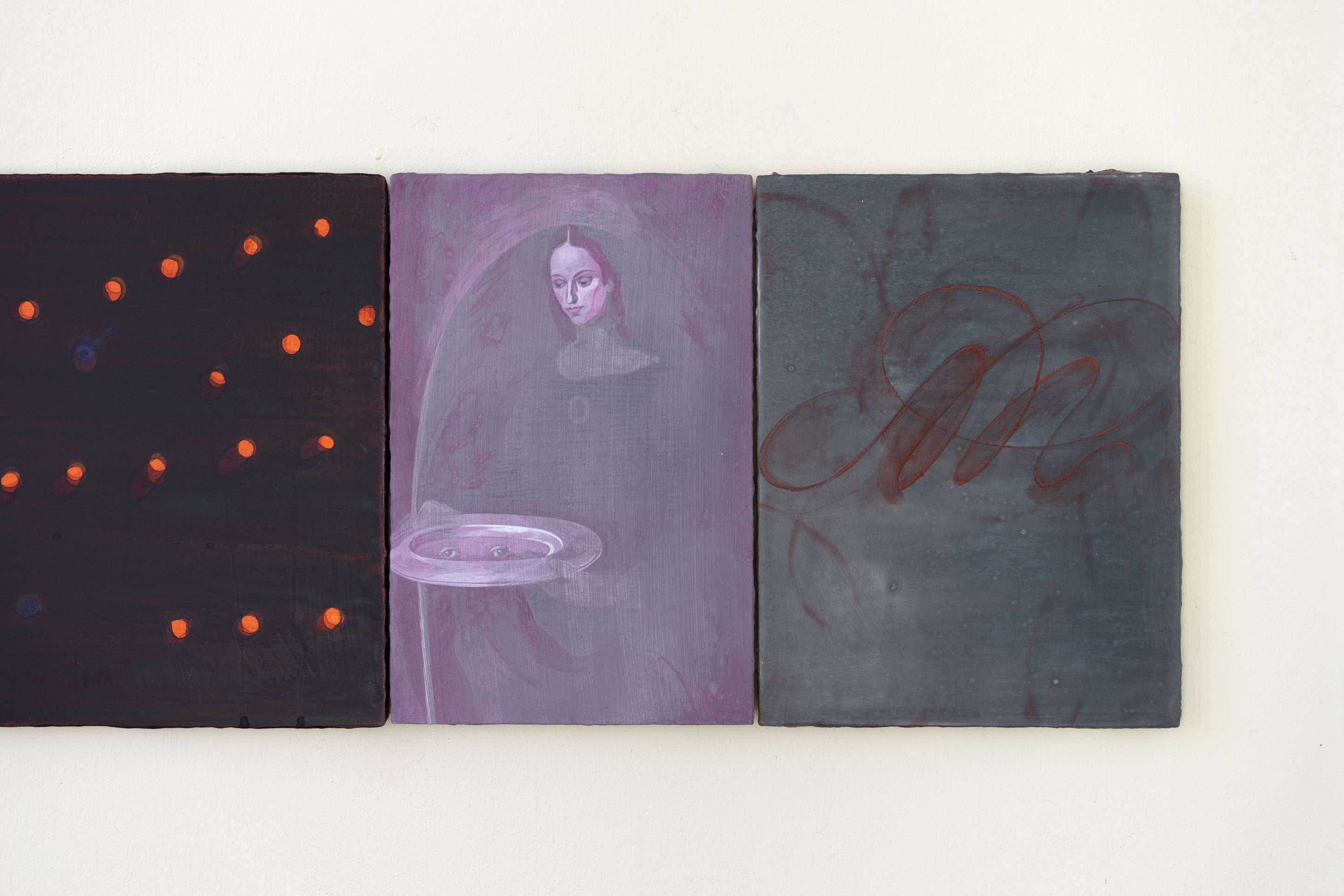 Sitting straight in a state of focus looking down, 2022 (acrylic on wood panels)