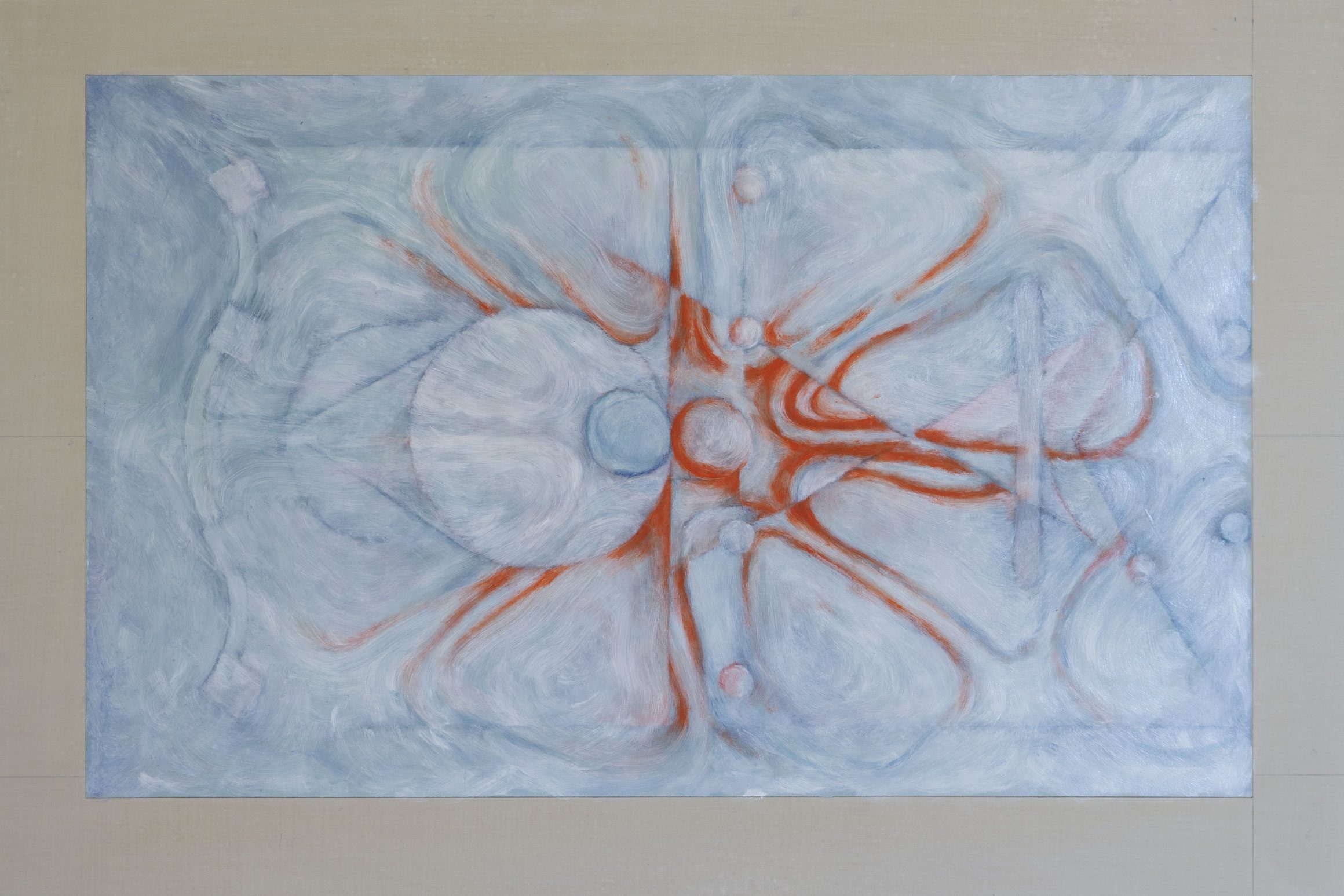 Reading, quattro fontane, 2022 (chalk, acrylic, oil, laser print on paper and graphite on wood)