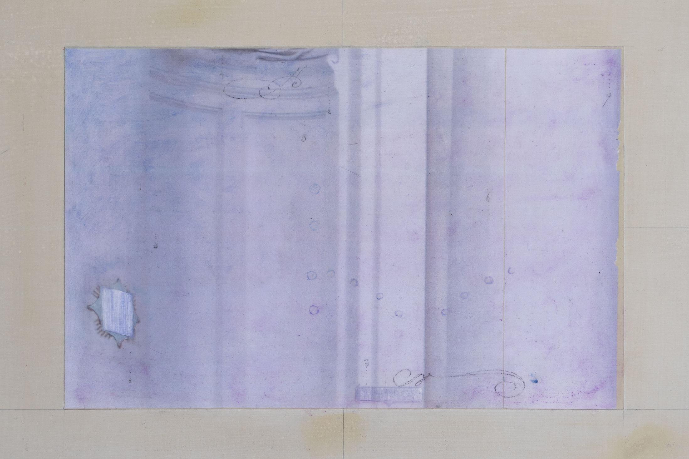 Reading, quattro fontane, 2022 (chalk, acrylic, oil, laser print on paper and graphite on wood)