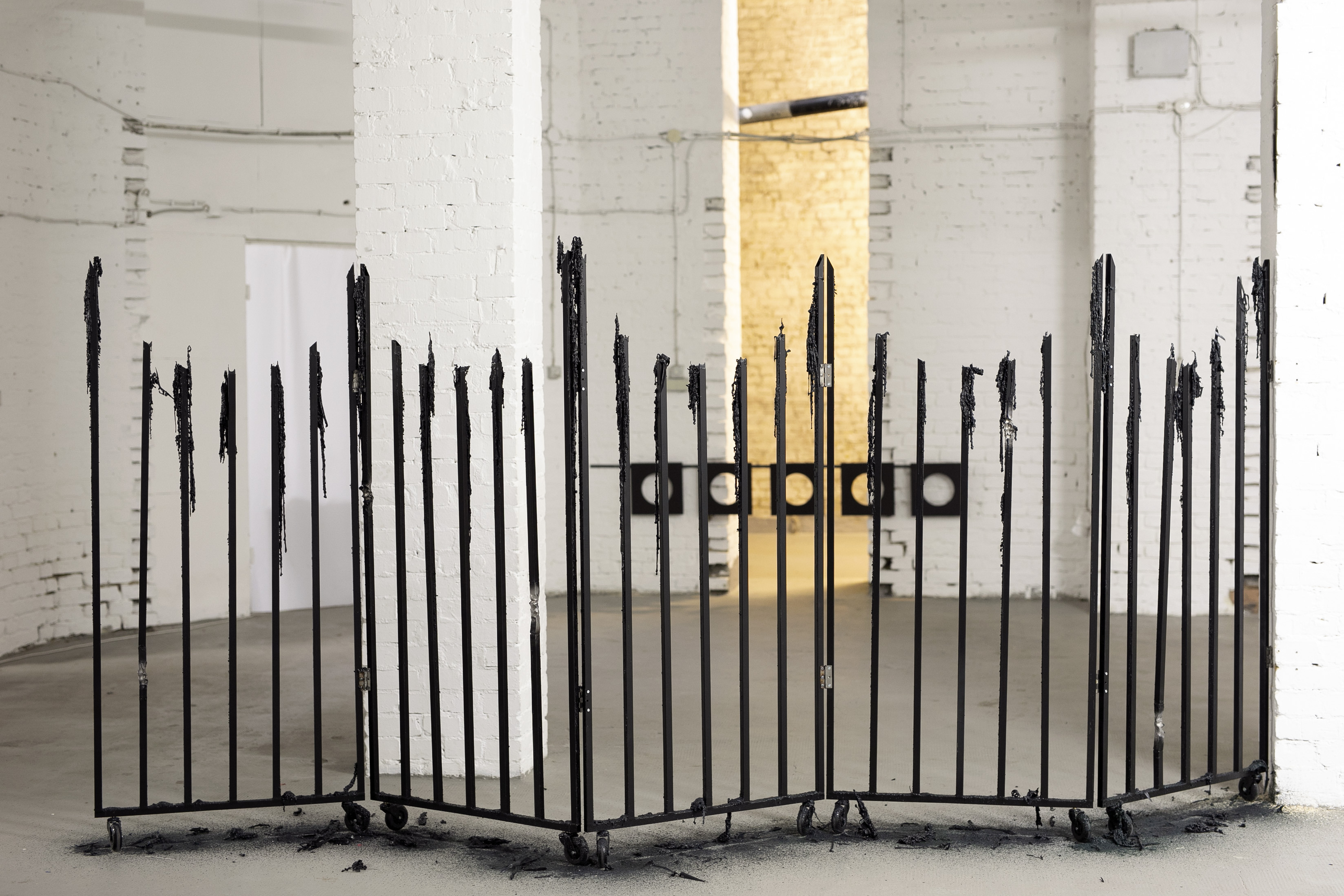 A Smooth Exit, 2022, Metal, Aluminium, Rolls, Hinges 150 x 375 cm