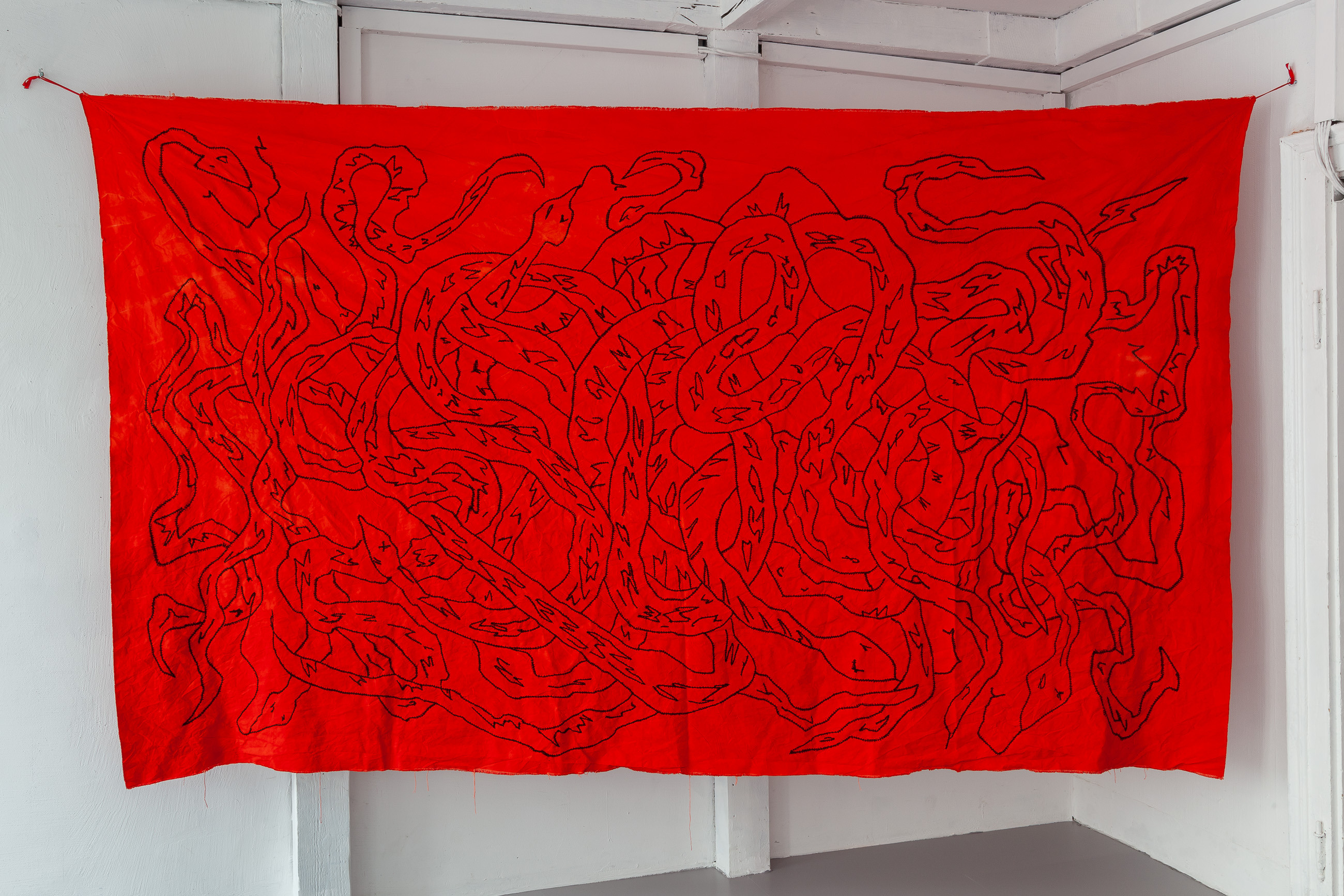 16 NicolÃ¡s Astorga, MY SHADOW TO YOUR FEET, embroidery on hand dyed cotton 300 x 200 cm, 2021Â 