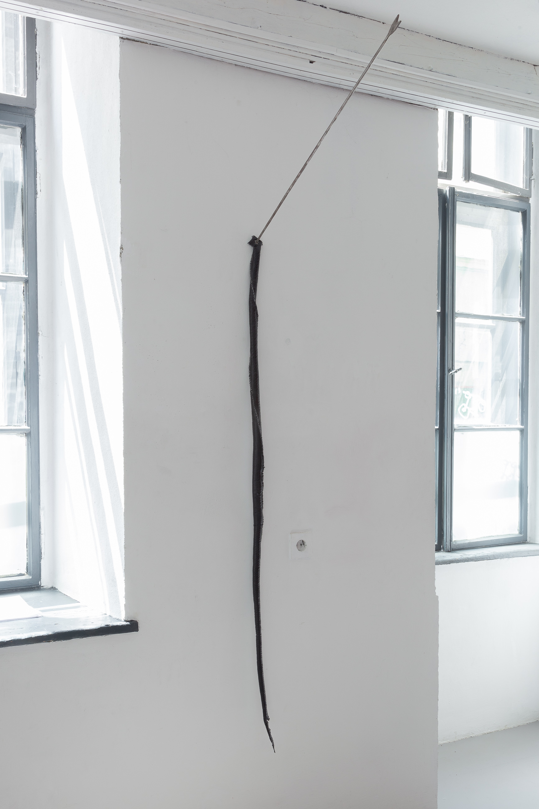 19 Nicolás Astorga, HUNTING MY ENEMY II, stuffed faux snake skin, steel 110 x 10 x 20 cm, 2022