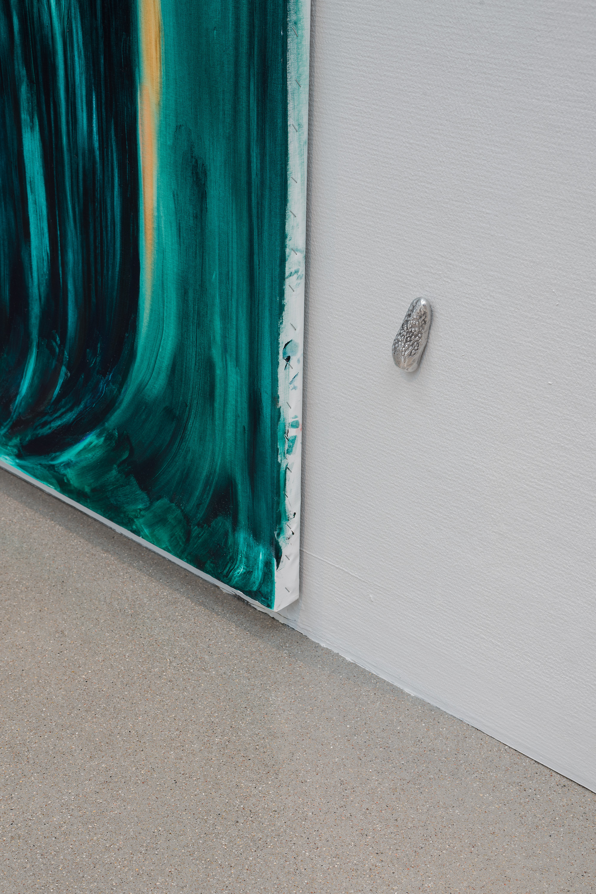 Julia Selin, Rain trail, oil on canvas & aluminum, (detail) 270 x 196 cm, 2022