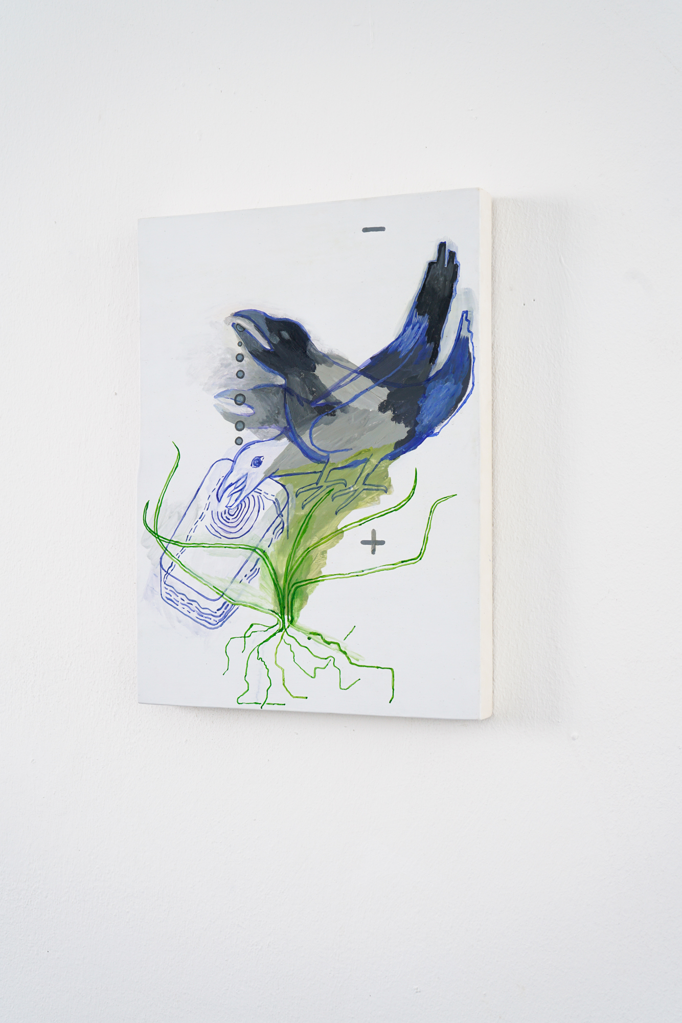 Grzegorz Bozek, Gray Crow Spirit, 2022, egg tempera on wooden board