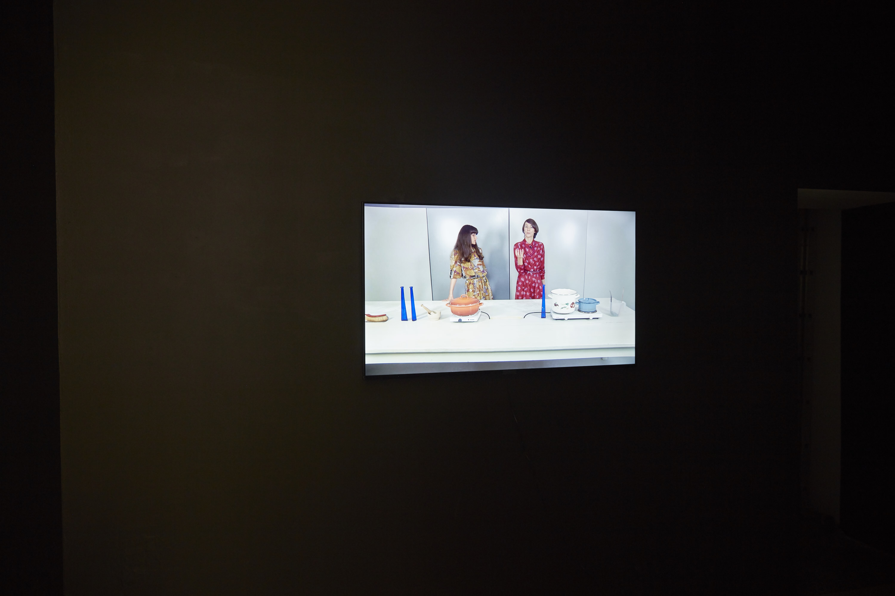 The Bureau of Melodramatic Research, Lovegold: a Cosmic Cooking Show, 2014, video stills in exhibition view