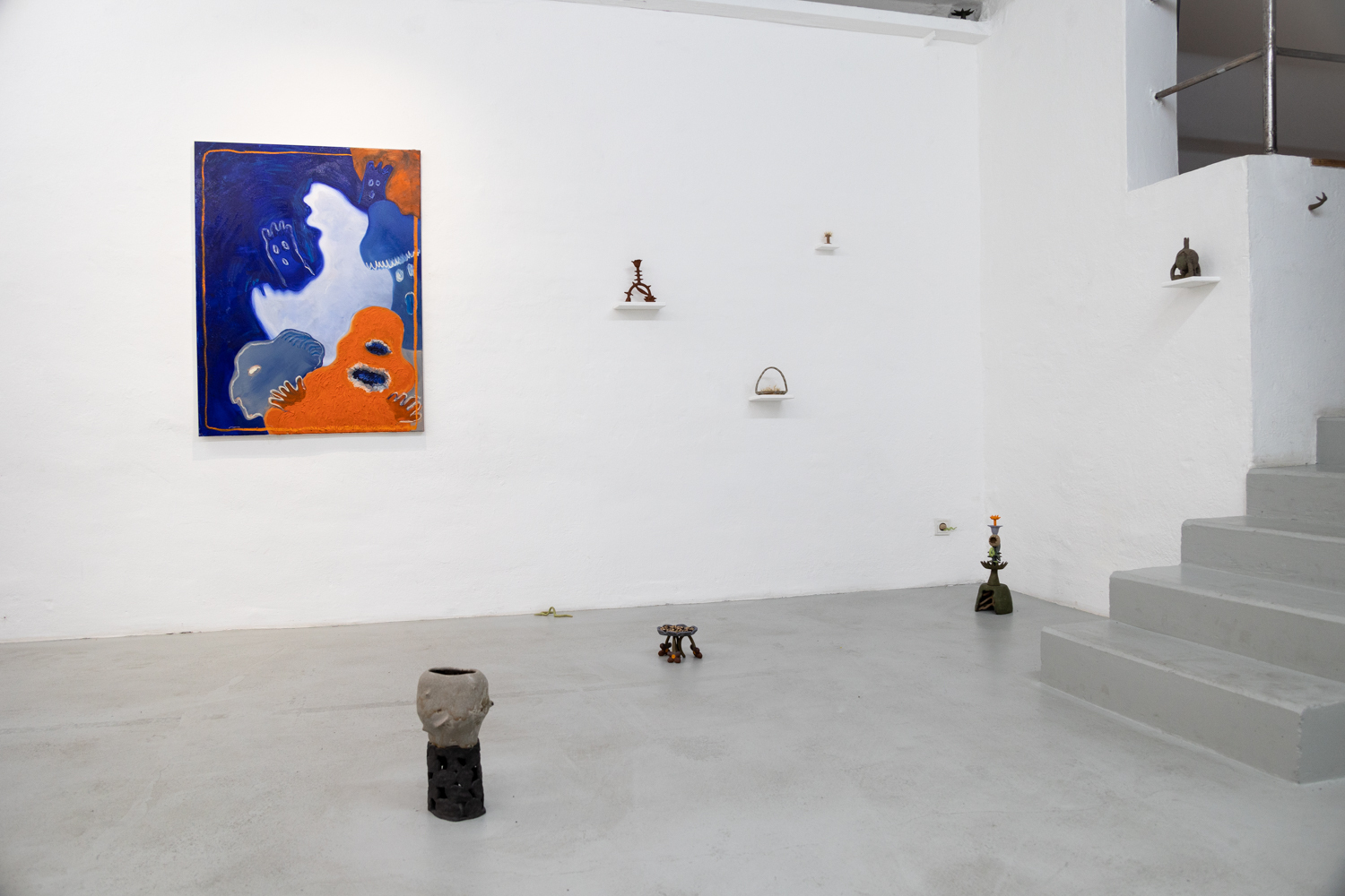 Lena Valenzuela,, Vegetables at night, Oil on Canvas, 80 x 110 2021, Danielle Magee Mind Fruit glazed ceramic, barley husks, lupin seeds, borage seeds, sainfoin seeds, nasturtium seeds, sunflower seeds 2022