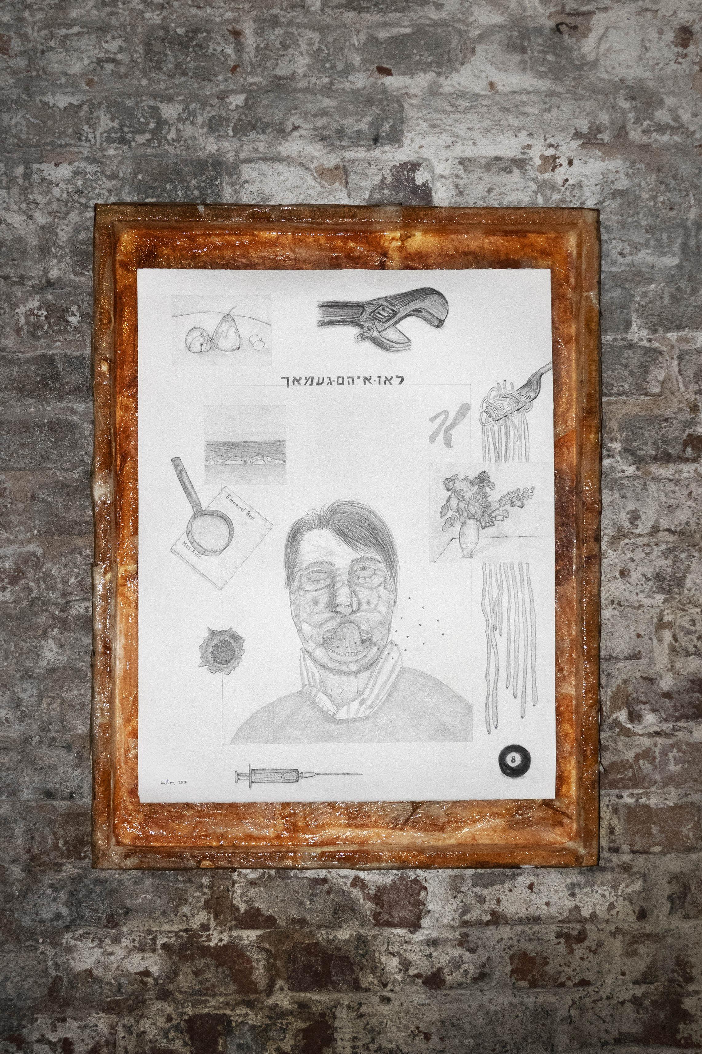 I. S. Kalter, "Leave Him Alone", 2020â€“22. Pencil and graphite on paper, artist frame, 65x50 cm (with frame, 80x60x4 cm)