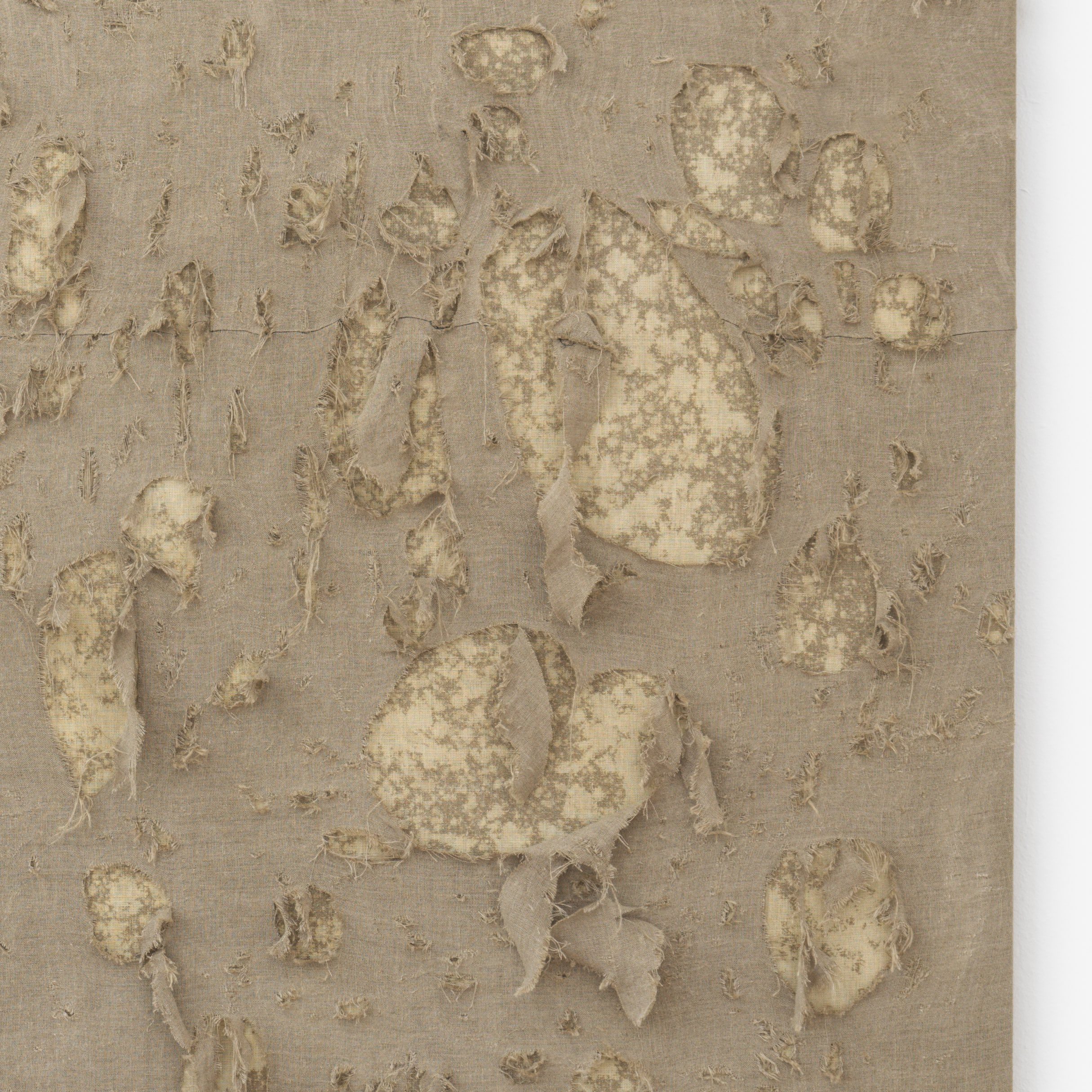 Javier Alvarez Sagredo, "Untitled (LĂĄgrimas)", 2022. Sewn unprimed linen, rabbit skin glue, chlorine, 200.0 x 200.0 cm