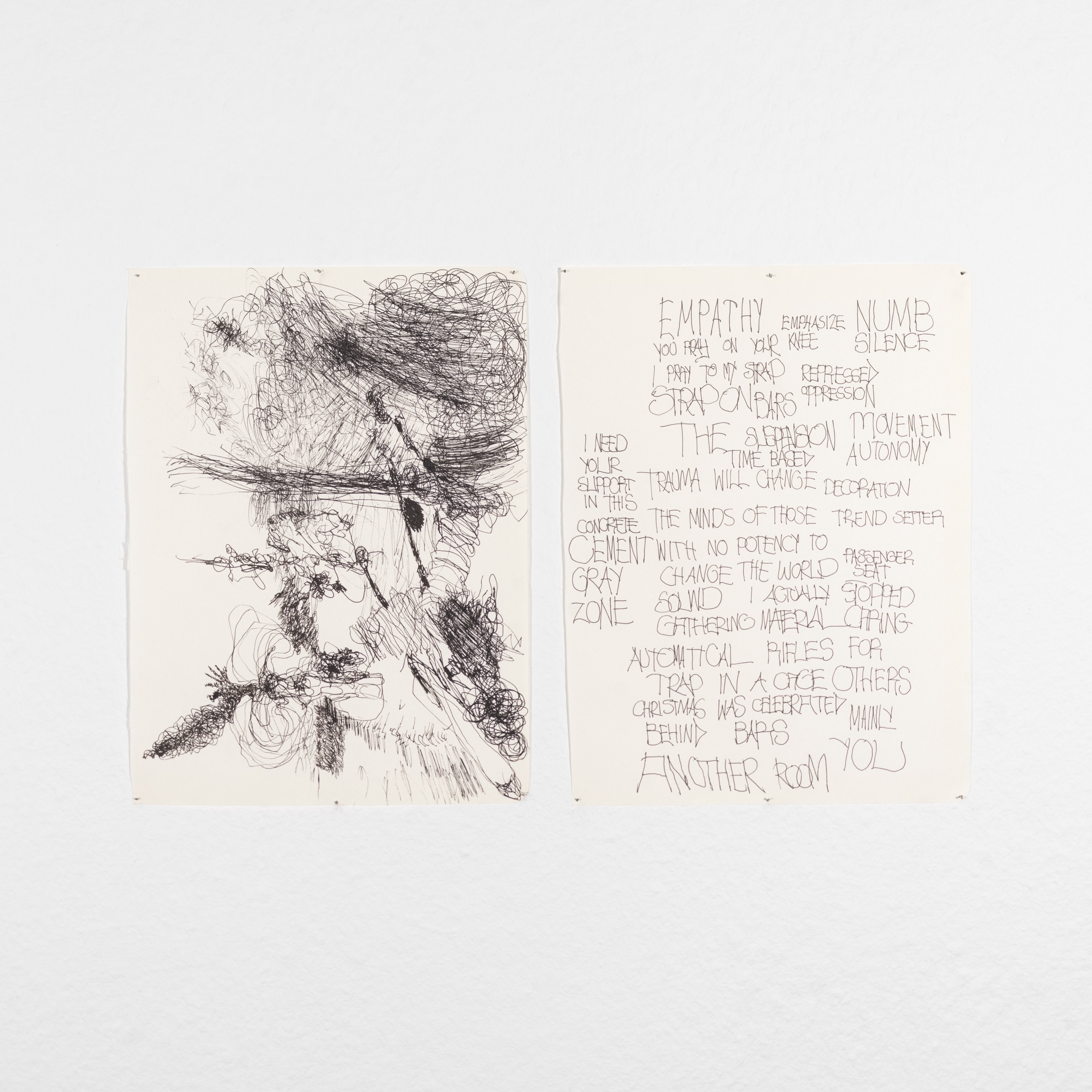 Javier Alvarez Sagredo, "Untitled (Trampa)", 2022. Ball-pen on paper, diptych 18.0 x 25.0 cm (each)