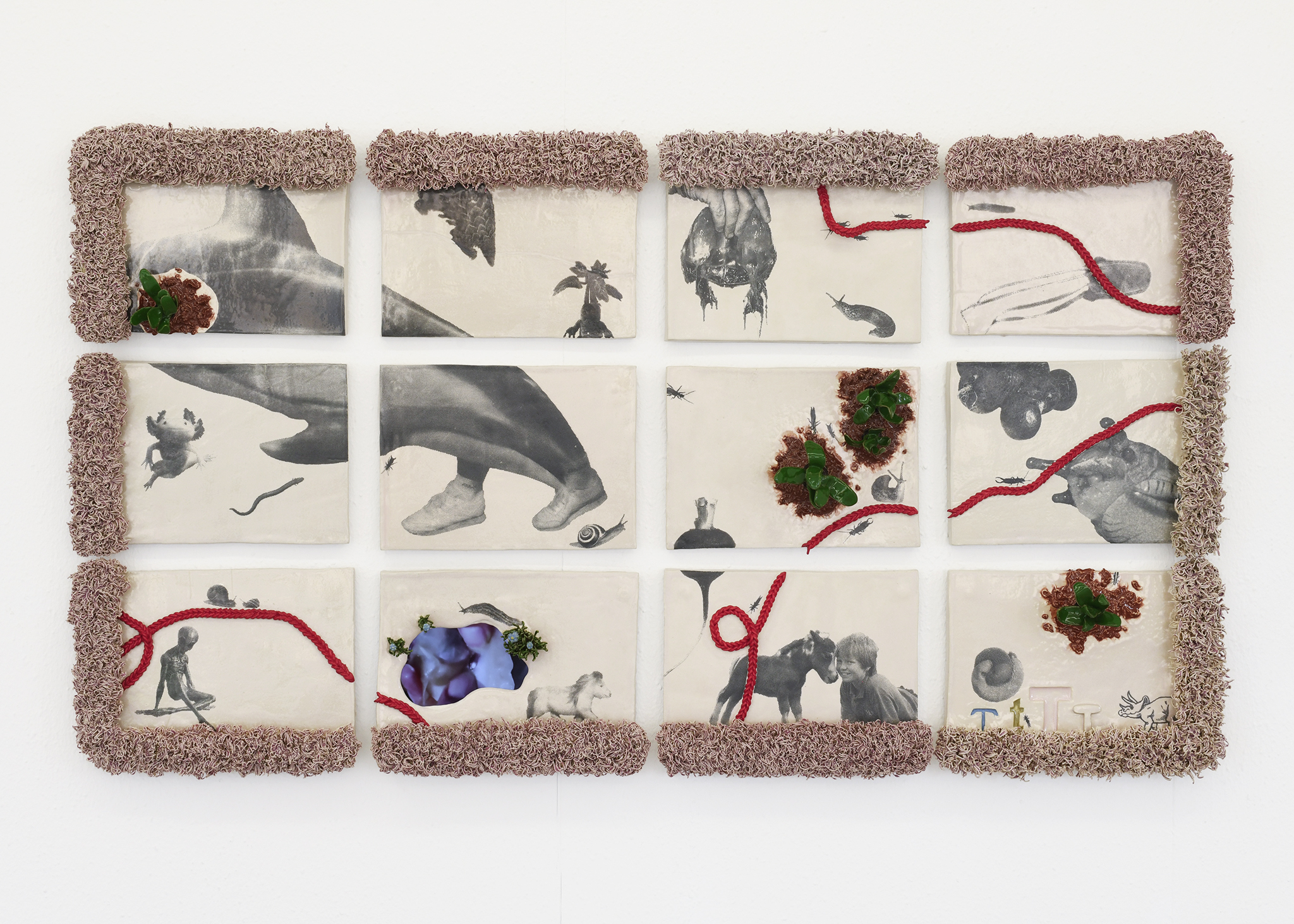 Magnus der Delphin oder böse ist anders, der Buchstabe T zum Beispiel, screen print on ceramics, screen, video loop, ca. 121 x 68 x 10 cm, 2021-2022