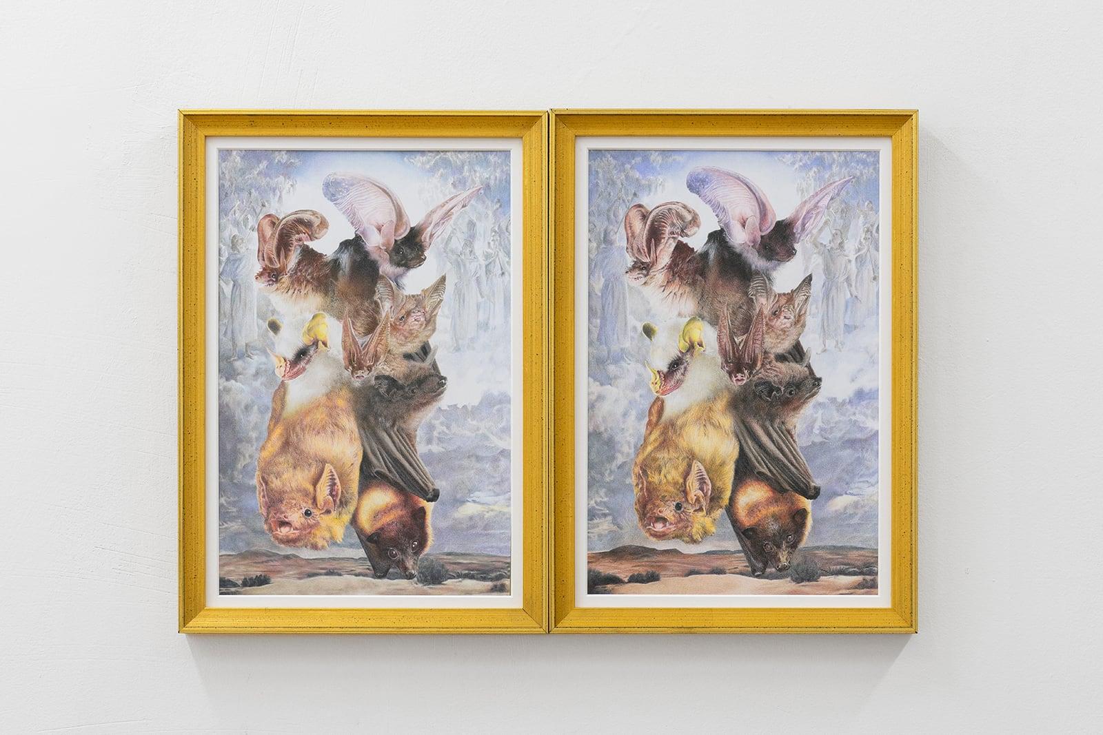 Ben Sang, Bitter Cup, 2022, prismacolors on architecture paper, frames from the LDS Church History Museum, 28 Ă 43,5 cm each