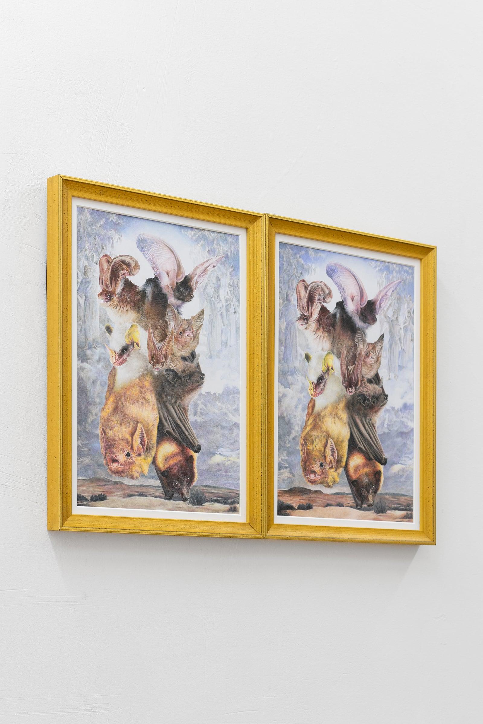 Ben Sang, Bitter Cup, 2022, prismacolors on architecture paper, frames from the LDS Church History Museum, 28 Ă 43,5 cm each