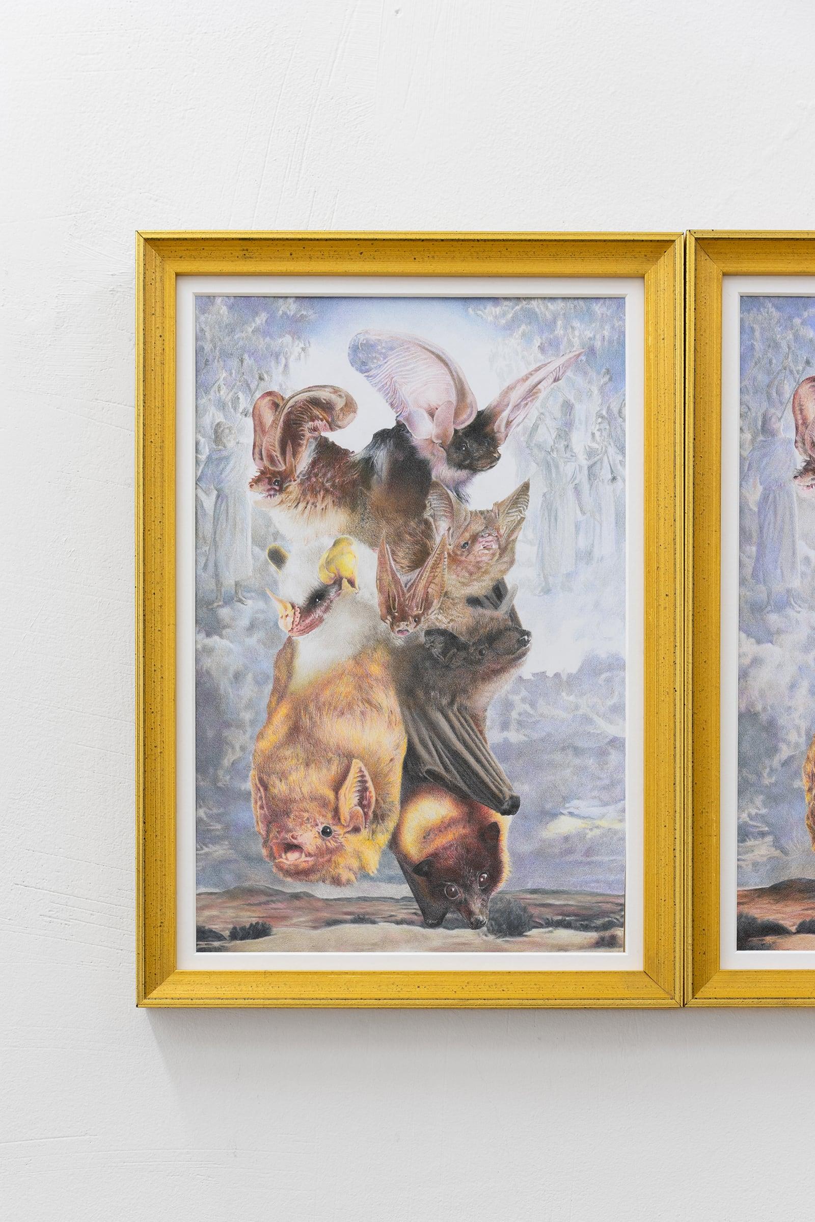 Ben Sang, Bitter Cup (detail), 2022, prismacolors on architecture paper, frames from the LDS Church History Museum, 28 Ă 43,5 cm each