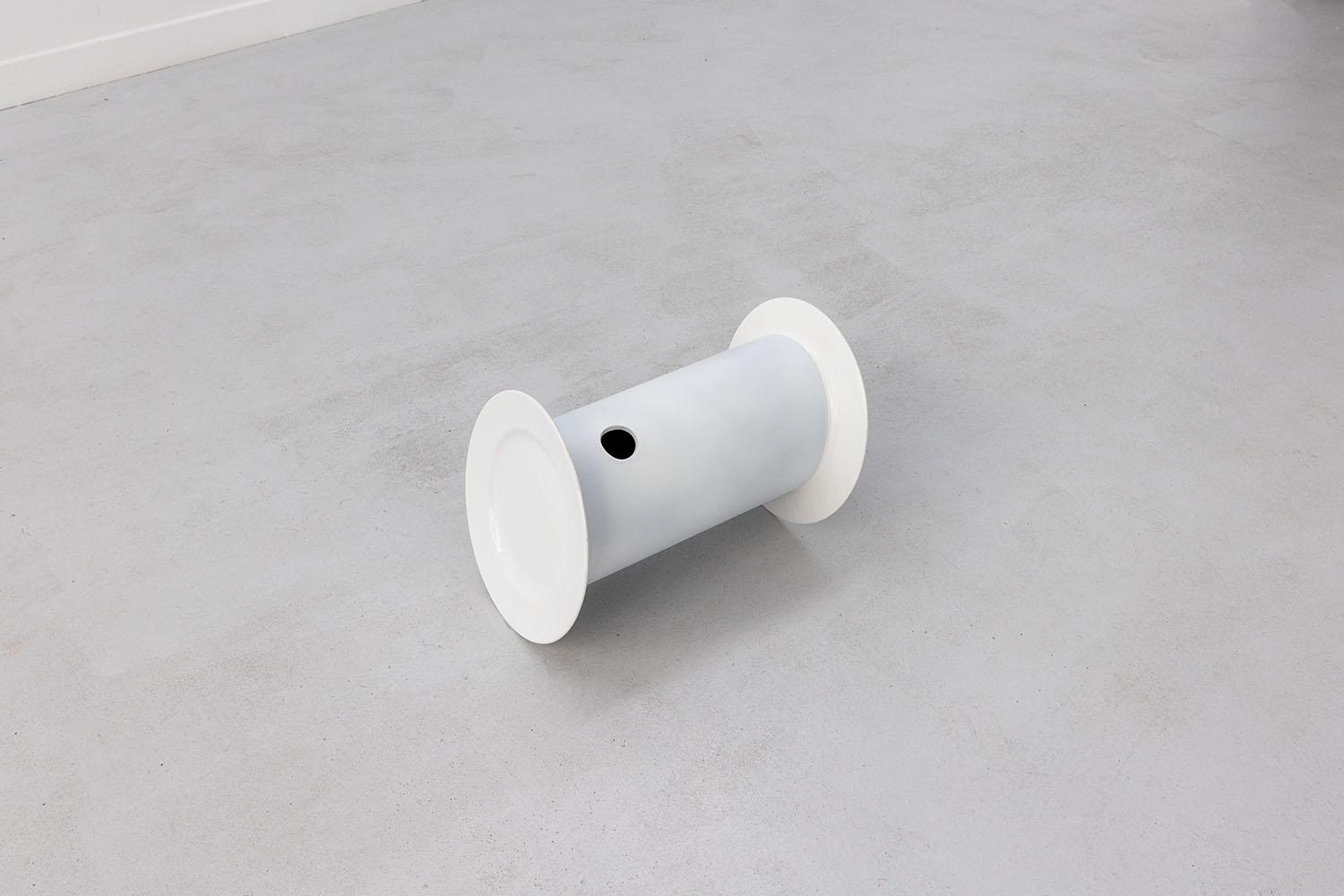 Kid A, 2022, PVC drainage tube, glue, plates, 45 x 30 x 30 cm