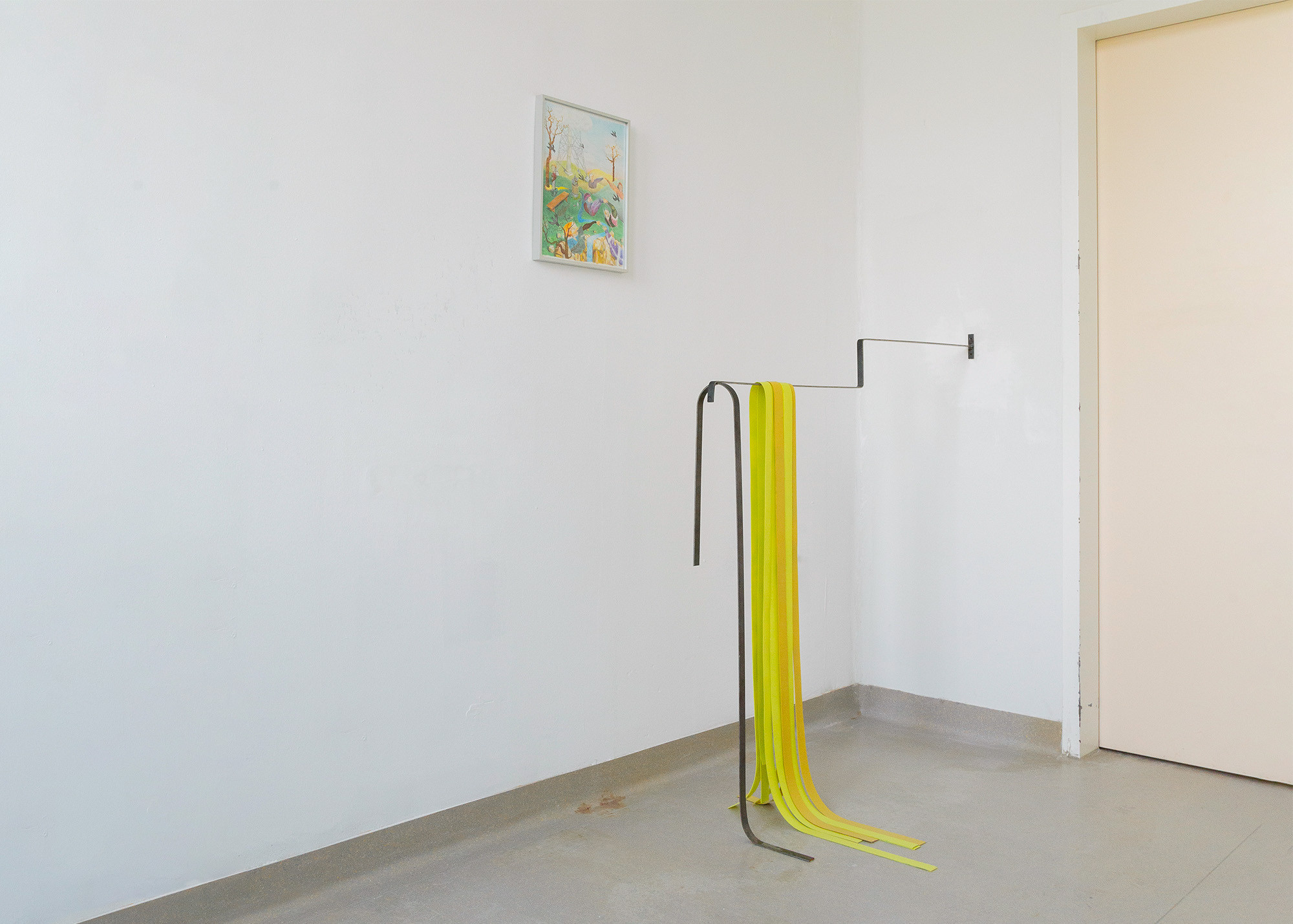Gabriel Huth, Es geht um fast Alles (das Fest), 2021, colour pencil on handmade paper, 30 Ă 40 cm / Marlene Leonie Posch, Couple (leaning), 2021, PVC, steel, 122 Ă 110 Ă 30 cm