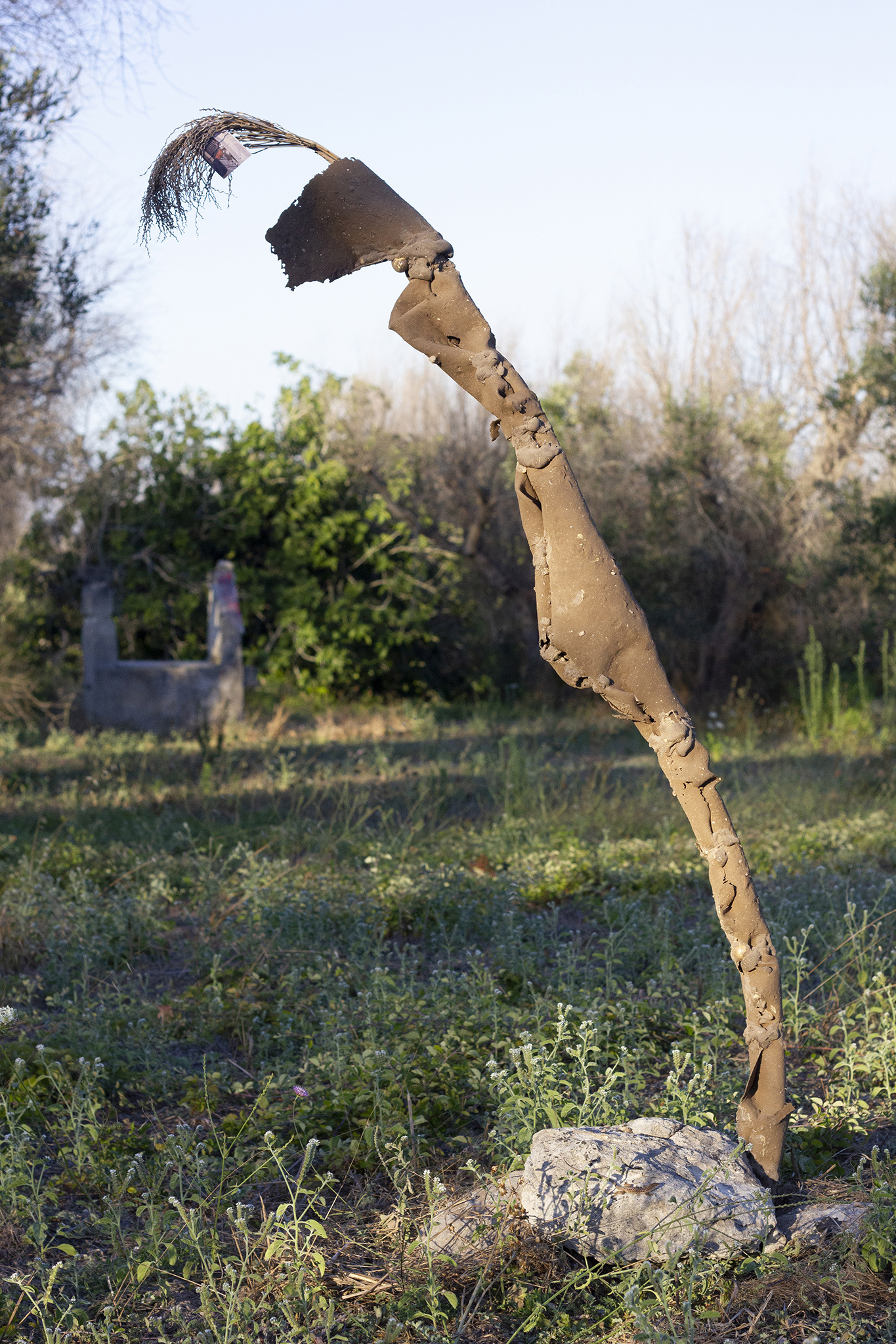 Šimon Chovan, Touch Echo, 2022, photography, soil, dry plant, rubber, wood