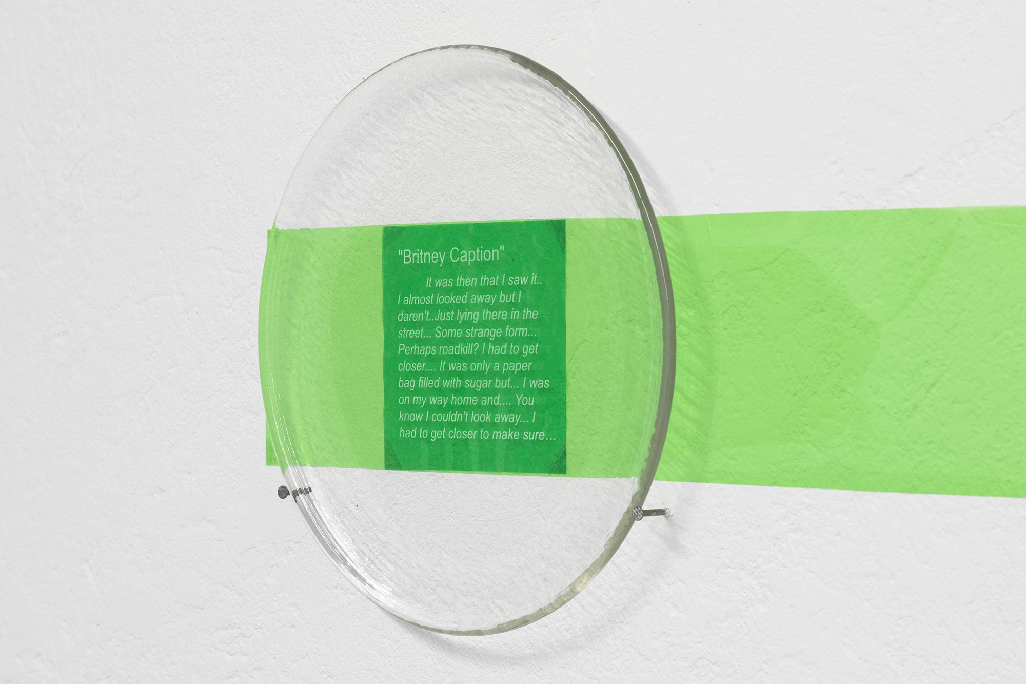 Britney Caption, 2022
, two Glasi Hergiswil glass plates, sandblasted engraving, ø 28 cm