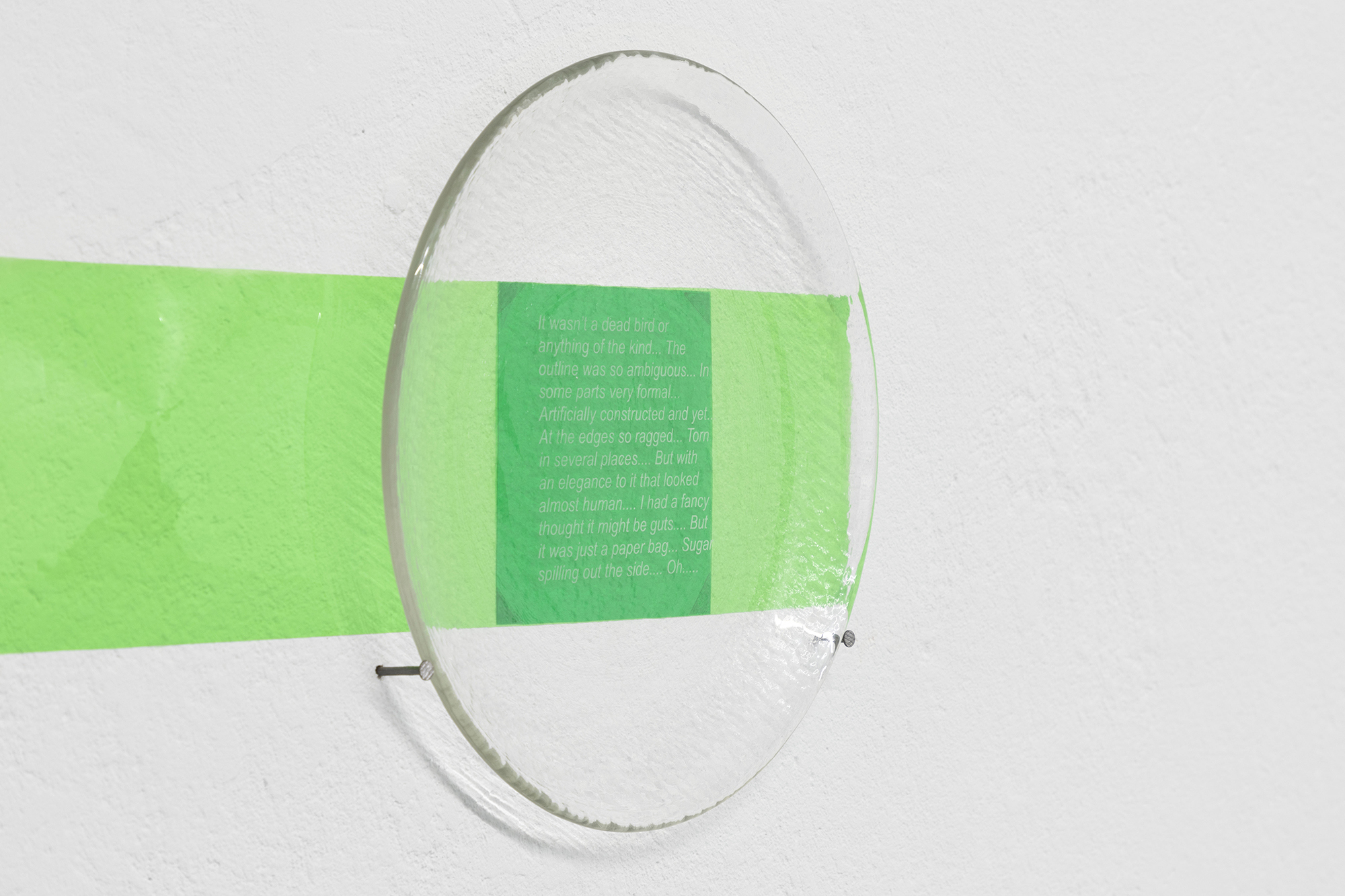 Britney Caption, 2022
, two Glasi Hergiswil glass plates, sandblasted engraving, ø 28 cm