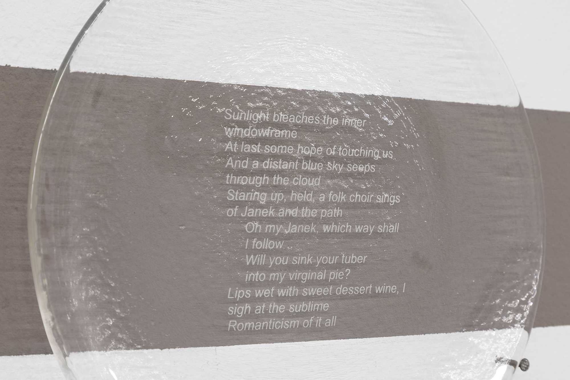 Poema, 2022
, three Glasi Hergiswil glass plates, sandblasted engraving, ø 28 cm