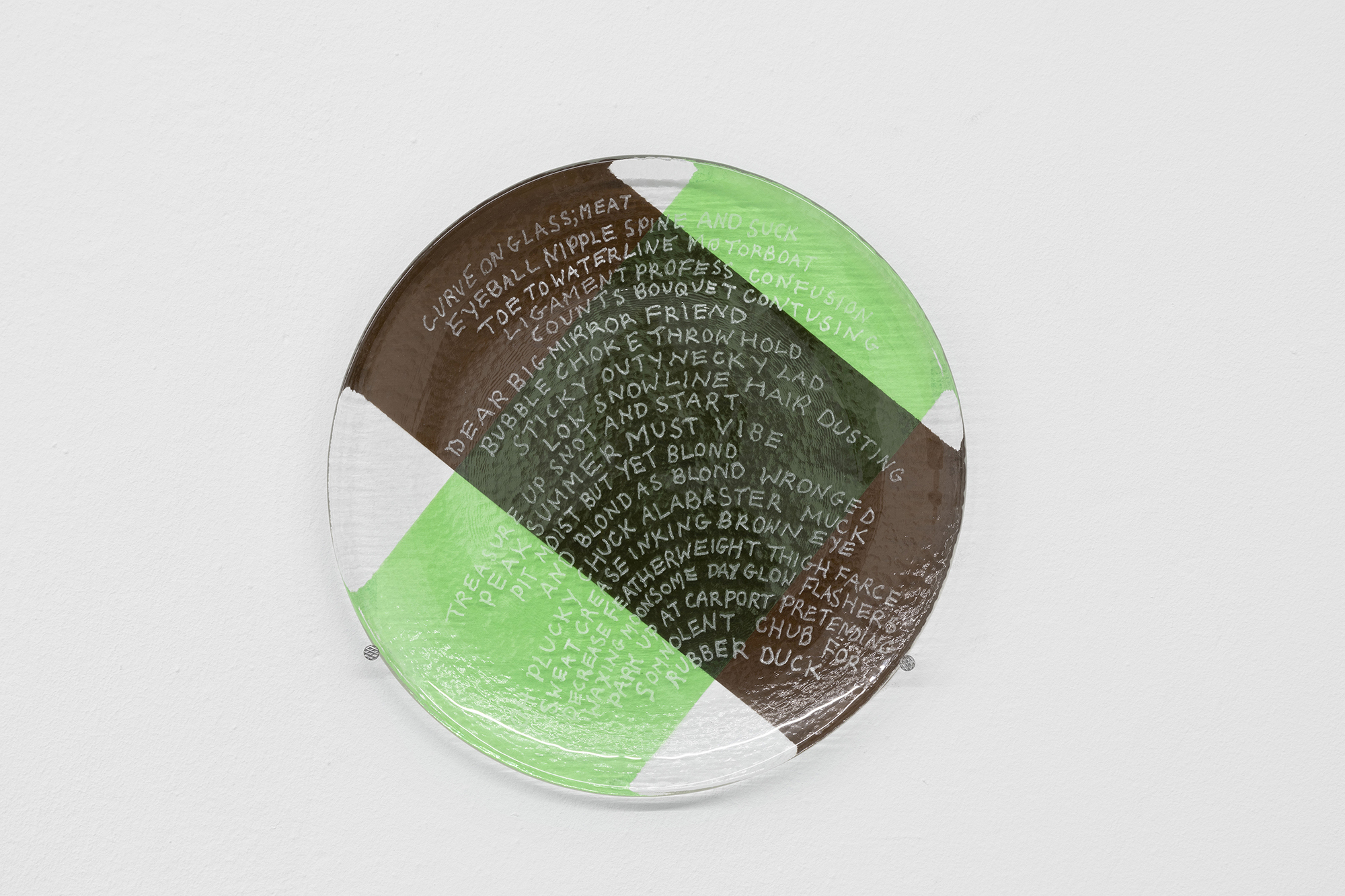 CURVE ON GLASS; MEAT, 2022,
Glasi Hergiswil glass plate, handwritten engraving, ø 28 cm