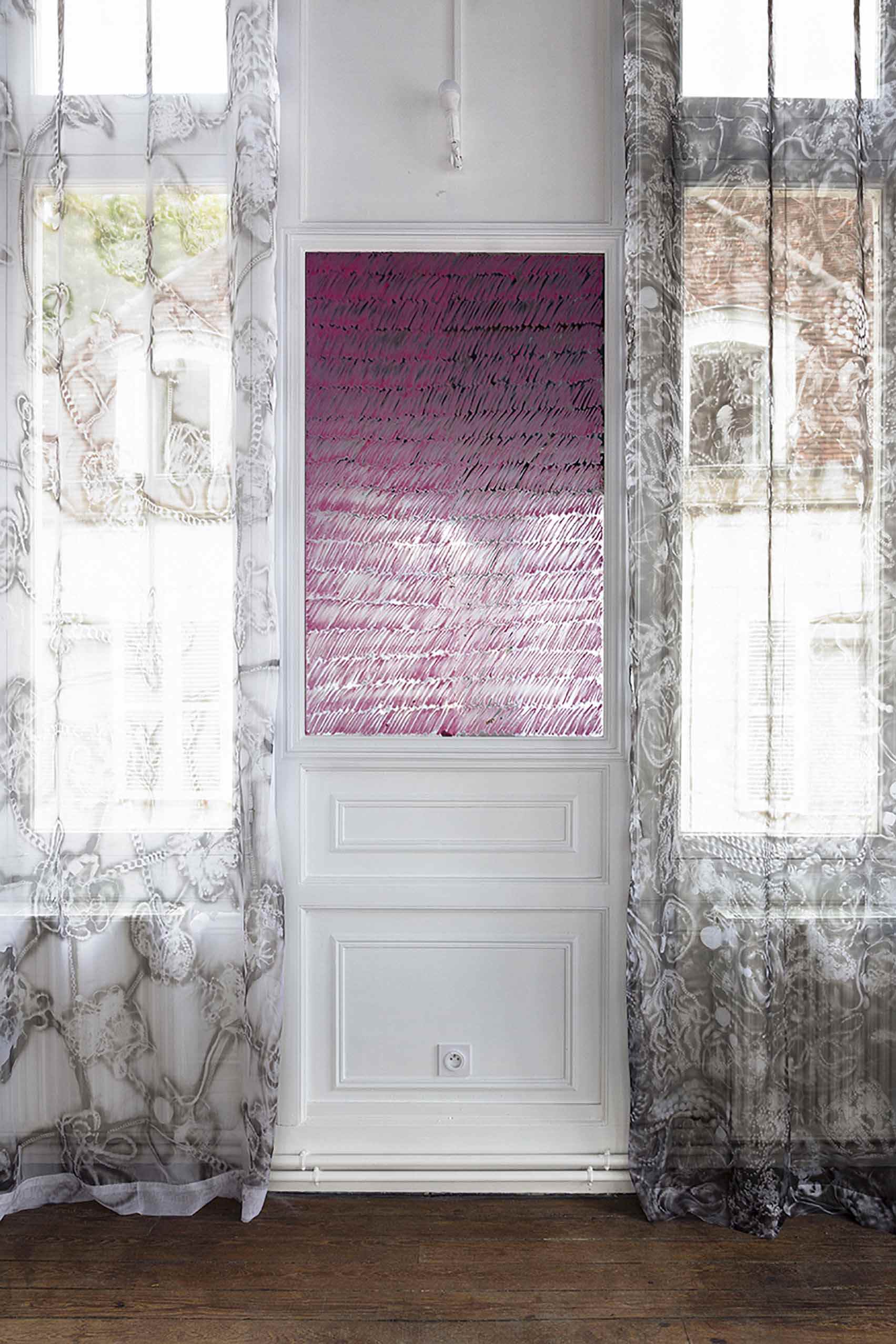 Whispered Sentences Banished from Memories, 2022, lipstick on mirror, 130 x 80 cm