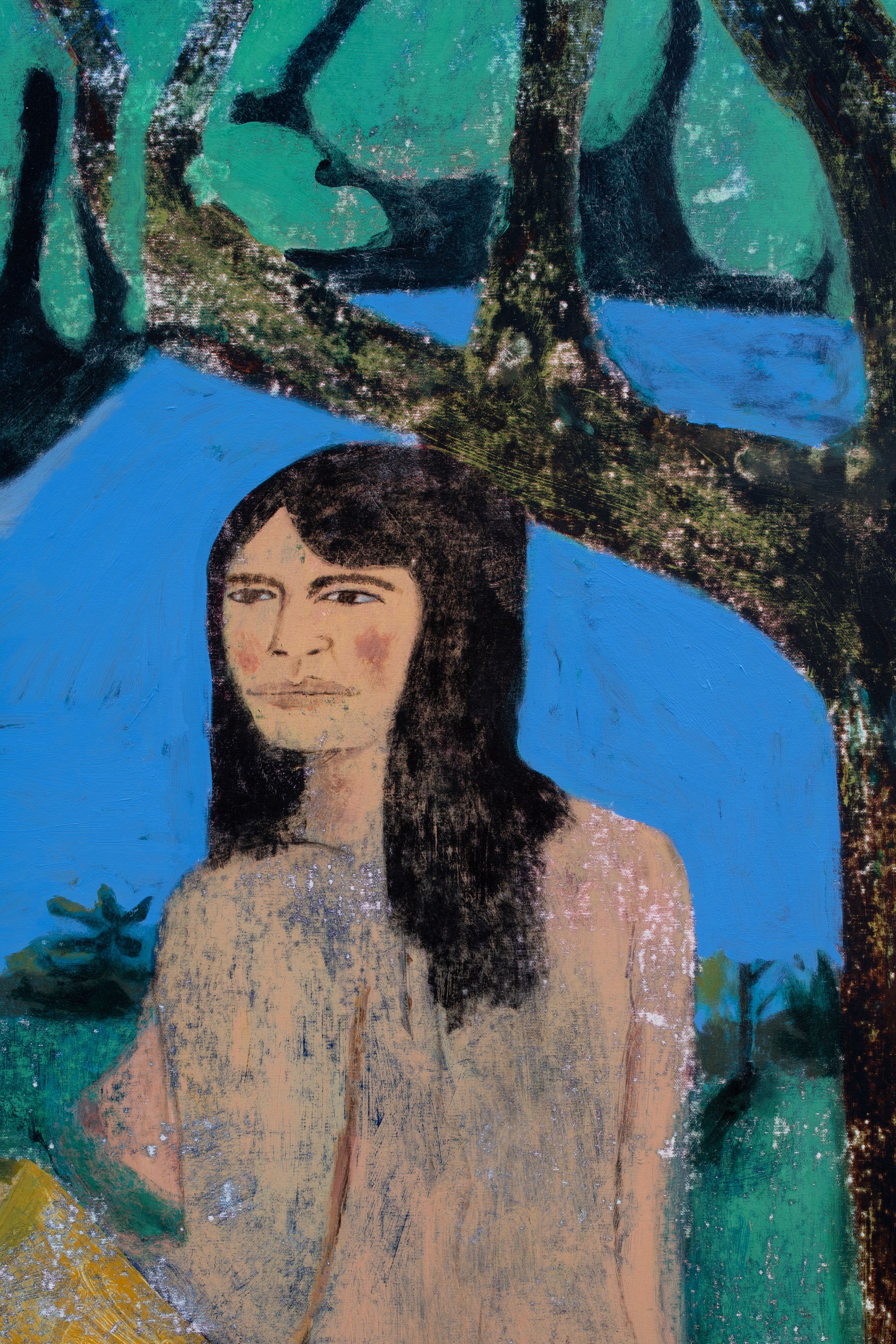 Viridian led light - Sassafras Creek Road, 2022 Oil, acrylic and pigment on canvas (detail) 190 × 180 cm Courtesy of the artist and Crèvecœur, Paris. Photo: Martin Argyroglo