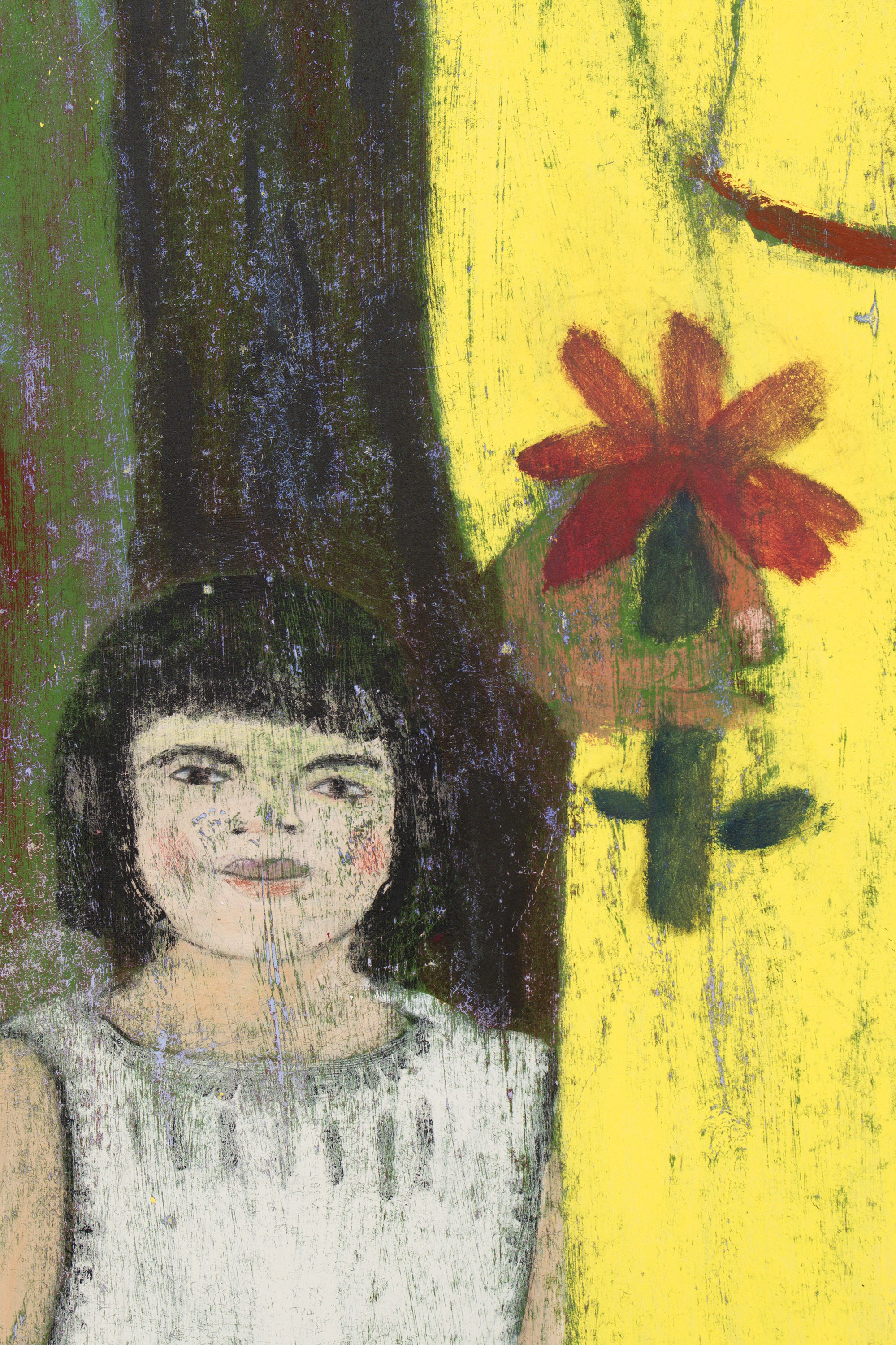 Blue red green yellow boat and flower, 2022 Oil, acrylic and pigment on canvas (detail) 190 x 200 cm Courtesy of the artist and Crèvecœur, Paris. Photo: Aurèlien Mole
