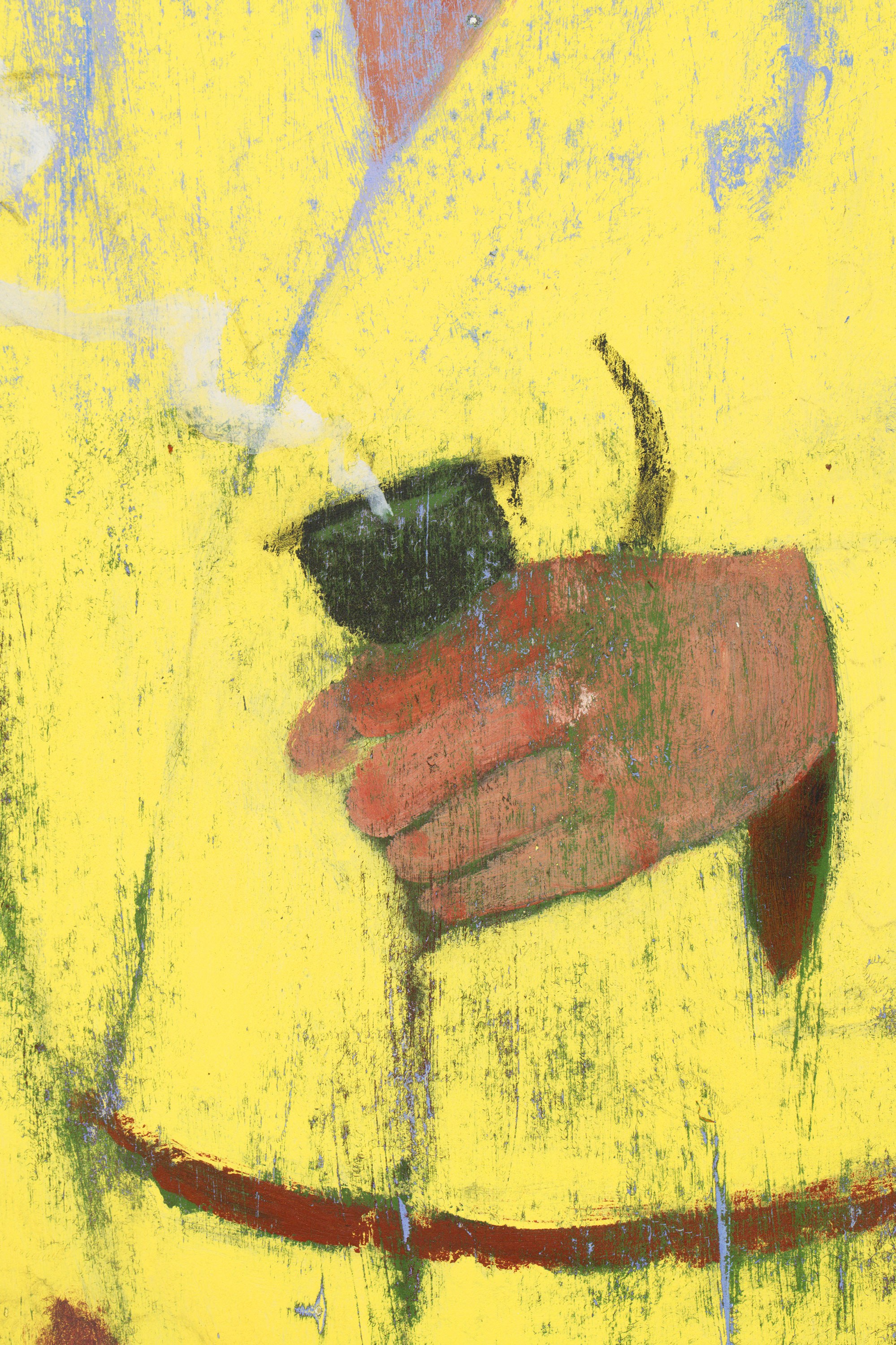 Blue red green yellow boat and flower, 2022 Oil, acrylic and pigment on canvas (detail) 190 × 200 cm Courtesy of the artist and Crèvecœur, Paris. Photo: Aurèlien Mole
