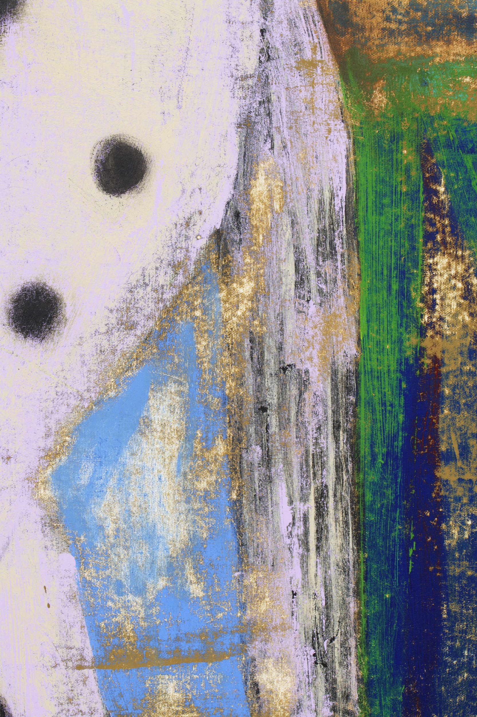 She had a list of names, it showed only one of her talents. We will build a coffin for a lost tooth., 2022 Oil, acrylic and pigment on canvas (detail) 190 × 230 cm Courtesy of the artist and Crèvecœur, Paris. Photo: Aurèlien Mole