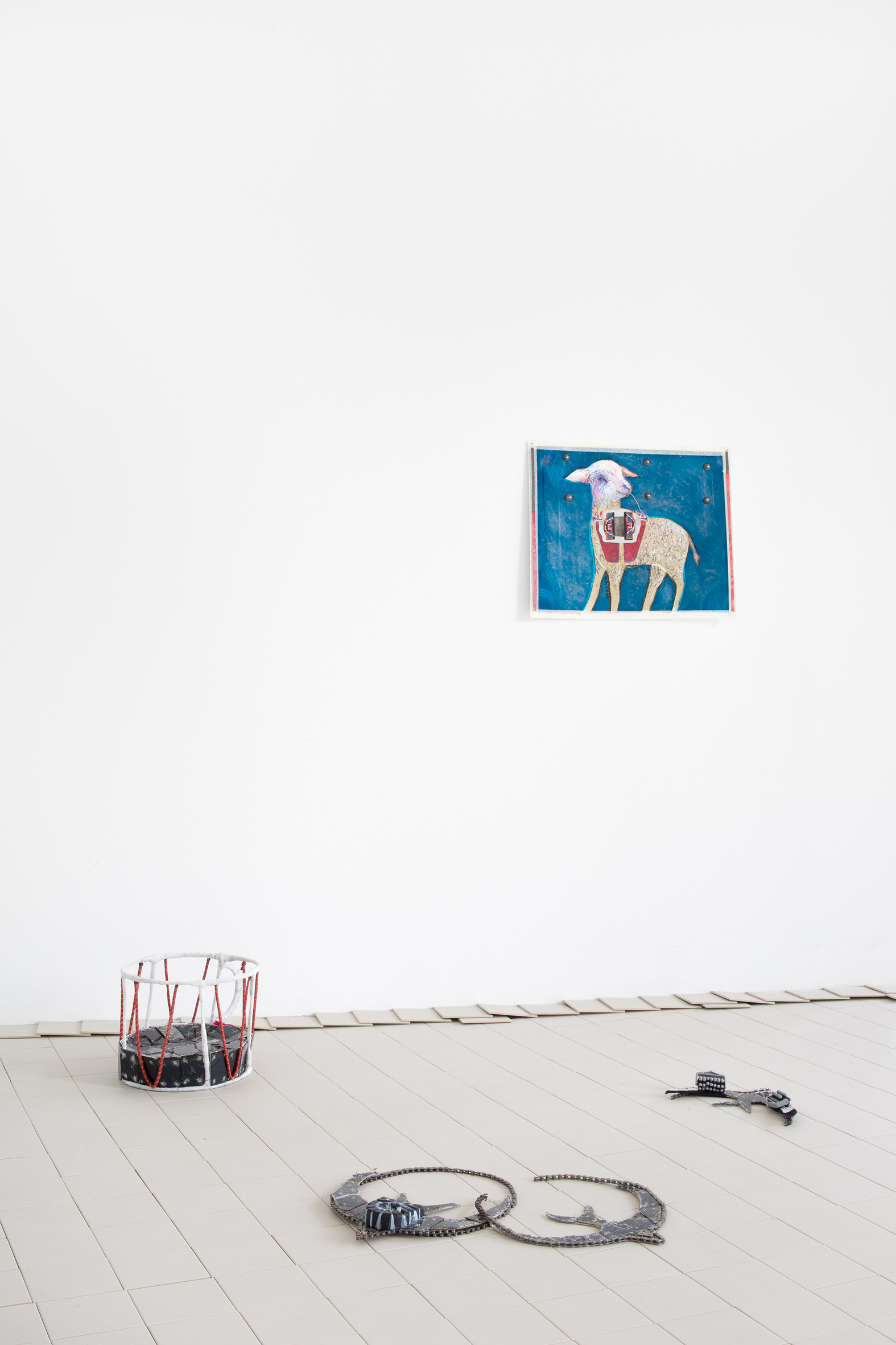 Wet Resistance, Dortmunder Kunstverein, 2022 Anna Solal, Untitled (drawing), 2022 & Cup with stains, 2018 various materials Photo: Jens Franke  Courtesy: the artist, New Gallery, Paris & Trampoline Association