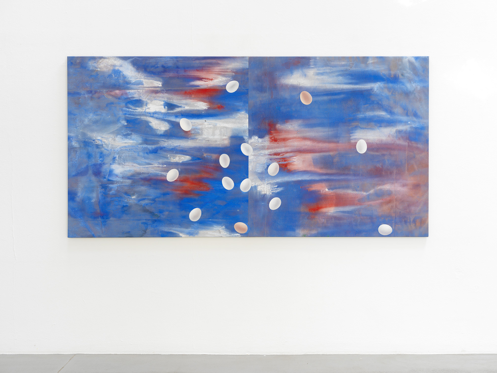 Katharina Schilling, Send in the Clowns (One at a Time), 2022, pigment and oil on canvas, 130 x 260 cm, Courtesy the artist, photo: Nick Ash