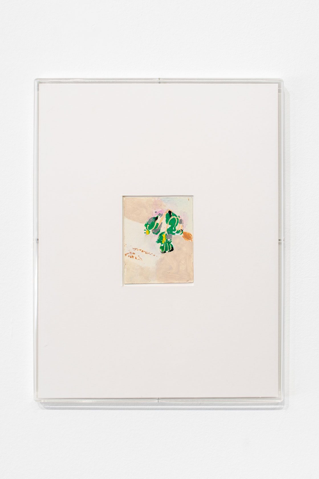 Julien Carreyn Untitled (Paris), 2021 acrylic and watercolor on cardboard, perspex artist frame, 7,5 × 6 cm (framed: 28 × 22,5 cm) Courtesy of the artist and Crèvecoeur. Photography: Martin Argyroglo.