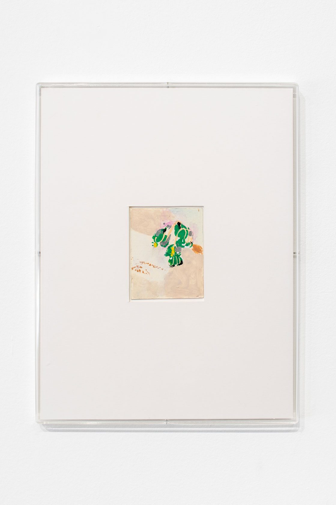 Julien Carreyn Untitled (Paris), 2021 acrylic and watercolor on cardboard, perspex artist frame, 7,5 × 6 cm (framed: 28 × 22,5 cm) Courtesy of the artist and Crèvecoeur. Photography: Martin Argyroglo.